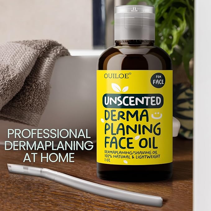 Dermaplaning Oil for Women - Face Shaving Oil for Oily Skin - Non Comedogenic, Fragrance Free, Organic, Natural and Lightweight - Use with Dermaplaning Tool for Face, 2oz by Ouiloe