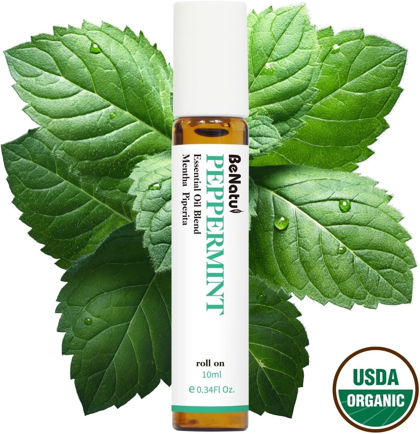 Benatu Peppermint Oil Roll On, Pre-Diluted Natural Essential Oil Blend Roller Travel Size for Skin Care, Aromatherapy, Hair, Body Topical Massage - Head Refresh 10ml