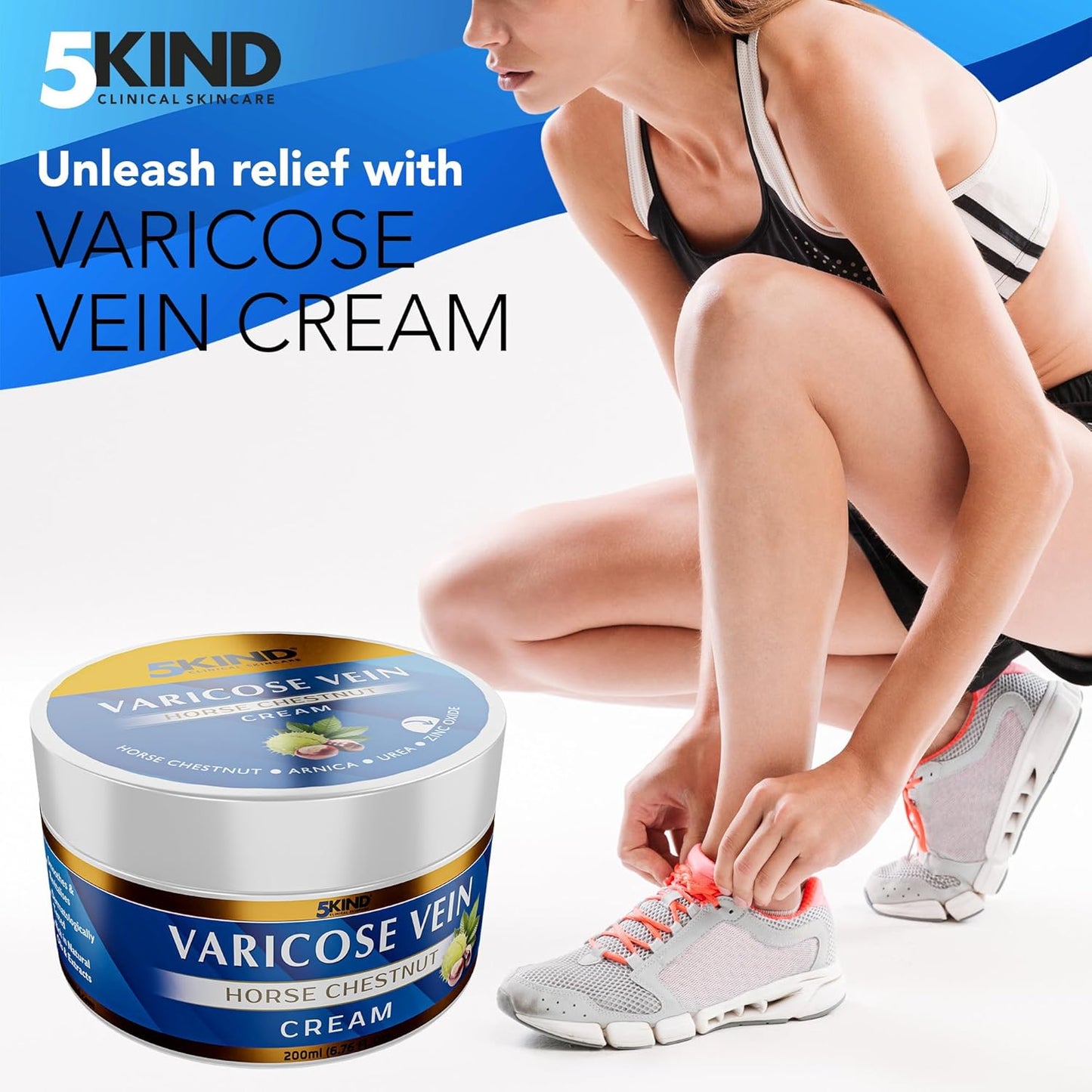 Varicose Veins Treatment for Legs 6.76 Fl Oz - Horse Chestnut Cream for Varicose Veins with Zinc, Avocado & Arnica - Improve the Appearance & Feel of Varicose Veins - Varicose Veins Cream by 5Kind