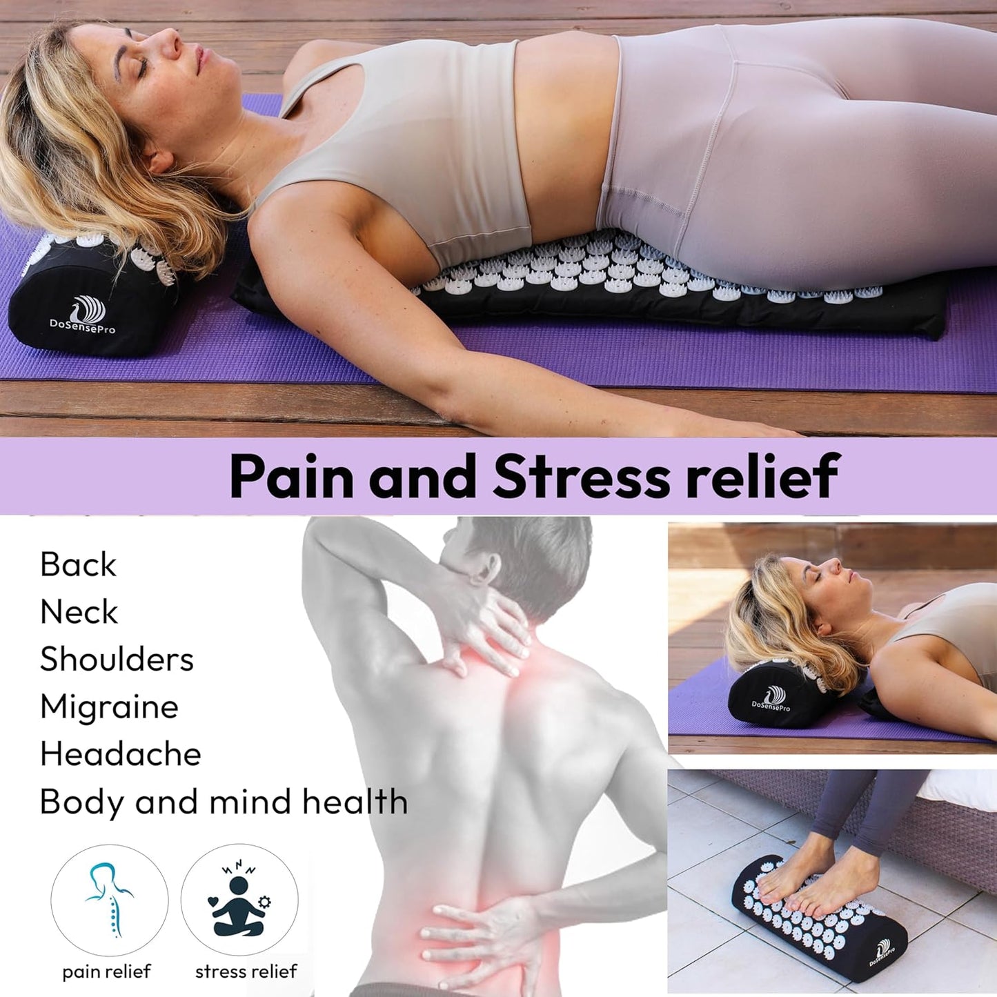 Acupressure Mat & Pillow Set - Acupressure Therapy for Back and Neck Pain Relief, Sciatica, and Pressure Point Aches Ideal Acupuncture Mat for Sleeping Aid & Recovery
