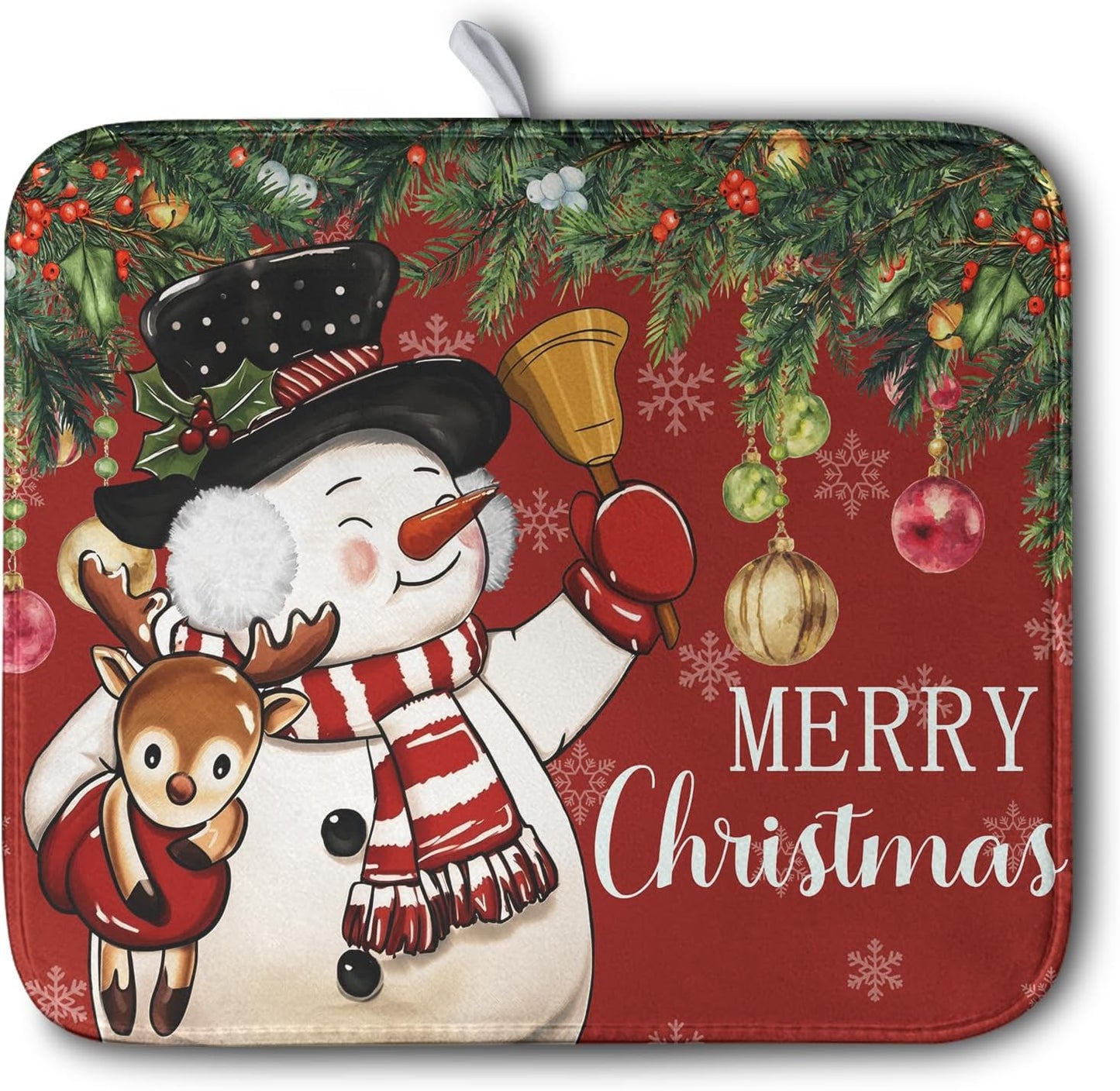Christmas Dish Drying Mats for Kitchen Counter 16x18 Cute Snowman Red Dish Drying Pad for Dishes Winter Xmas Holiday Dish Draining Mat Absorbent Microfiber Dish Drainer Rack Mats