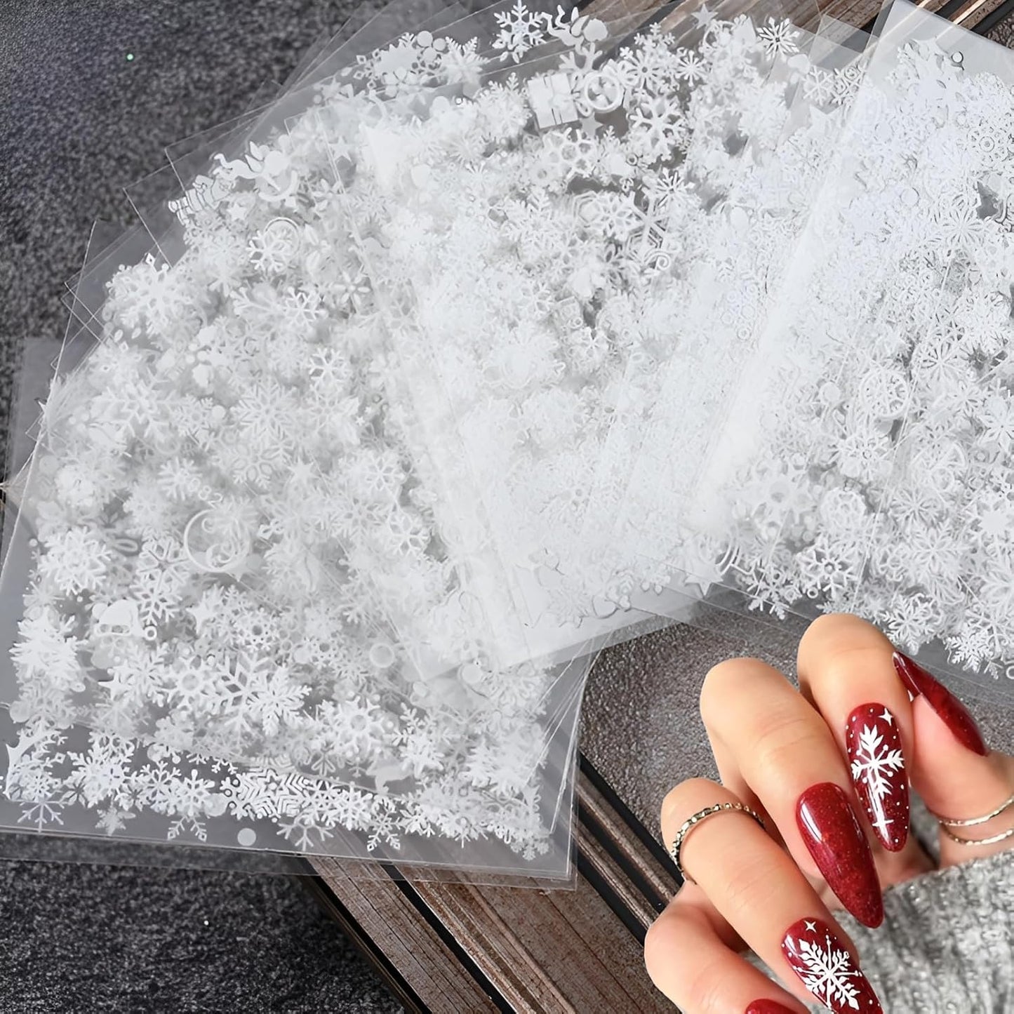 30 Sheets Christmas Nail Art Stickers Decals 3D Self-Adhesive Snowflake Nail Stickers White Snowmen Santa Claus Elk Nail Supplies New Year DIY Nail Decals