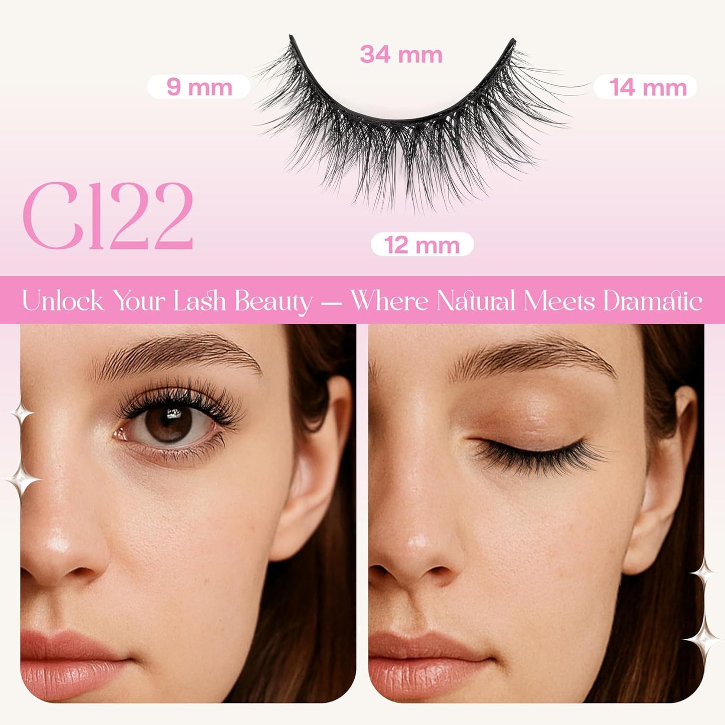 CALAILIS Self Adhesive Eyelashes 5 Pairs Natural Look Press On Lashes No Glue Need Eyelashes Reusable Cat Eye Wispy Self-adhesive False Lashes with Replacement Adhesive Strips (C122)