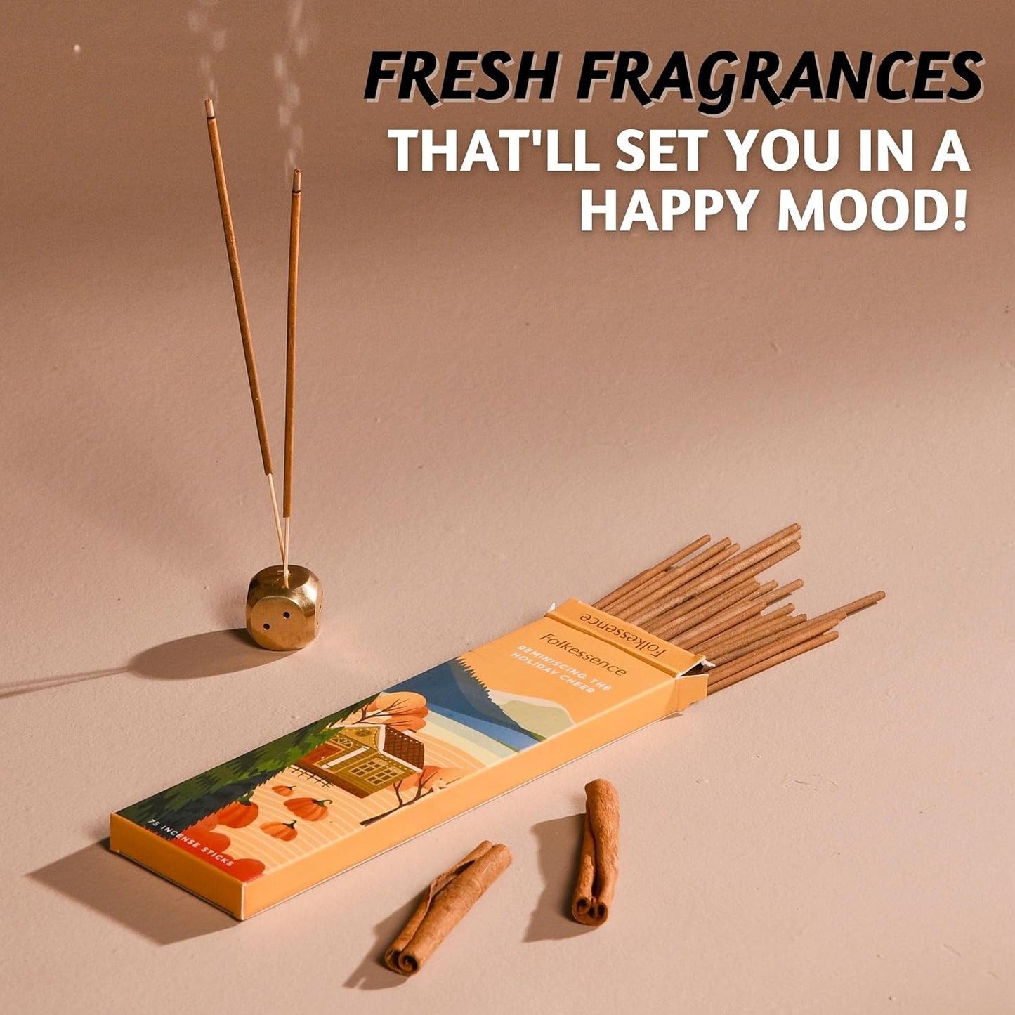 Folkulture Incense Stick | Pack of 75 Organic Fall Incense Sticks for Meditation | 45 Mins Burn Time | Pumpkin Spice Inscents Non Toxic Fall Scents for Home | Inscents-Sticks for Fall Essentials