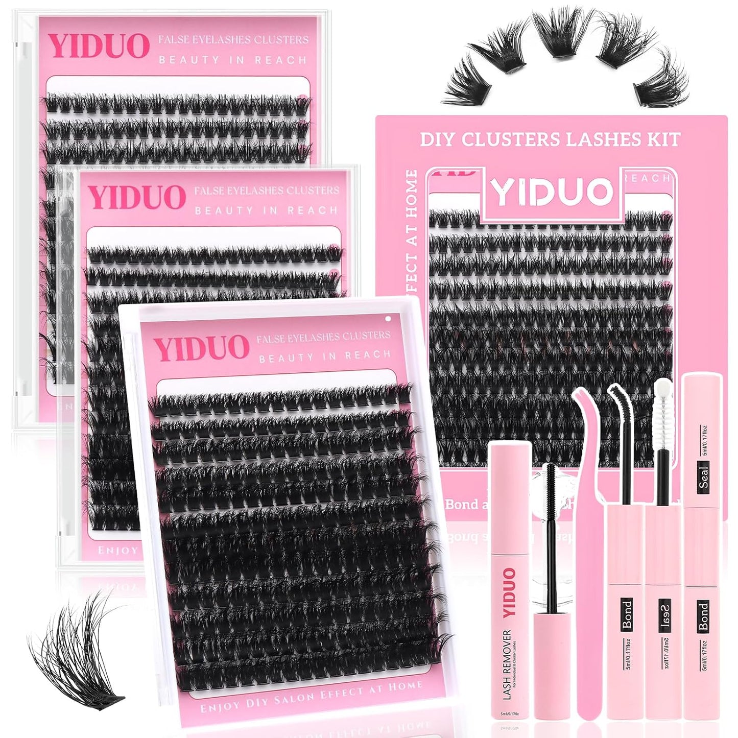 D Curl Volume Fake Eyelashes Lashes Cluster Kit Wispy Faux Mink Lashes 696Pcs Bulk Packs, DIY Individual Eyelash Extensions Wholesale Combo Pack with Glue|Tweezers|Removers