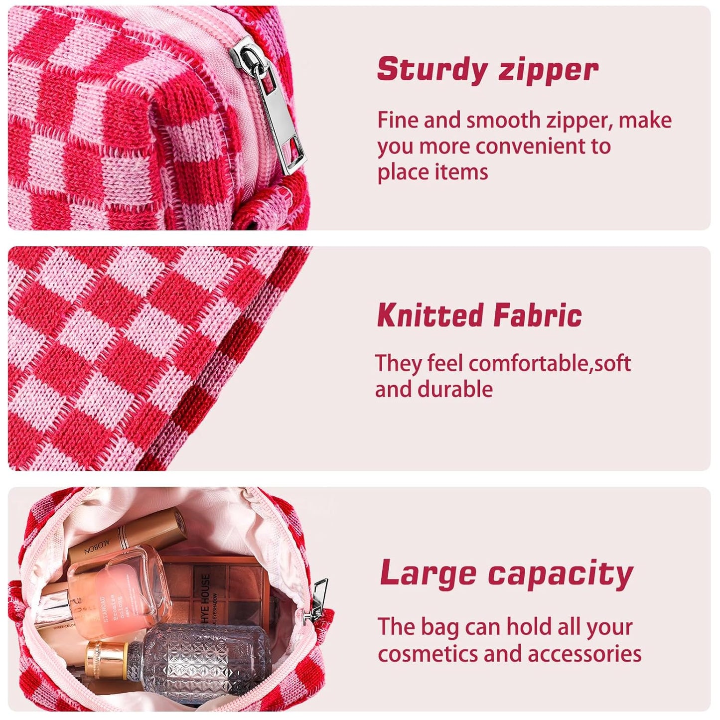 ZLFSRQ 2Pcs Checkered Pencil Case Cute Pencil Pouch for Teens Checkered Makeup Bag Medium Travel Cosmetic Bag Preppy Makeup Pouch for Purse Aesthetic Zipper Toiletry Bags Organizer(Pink/Brown)
