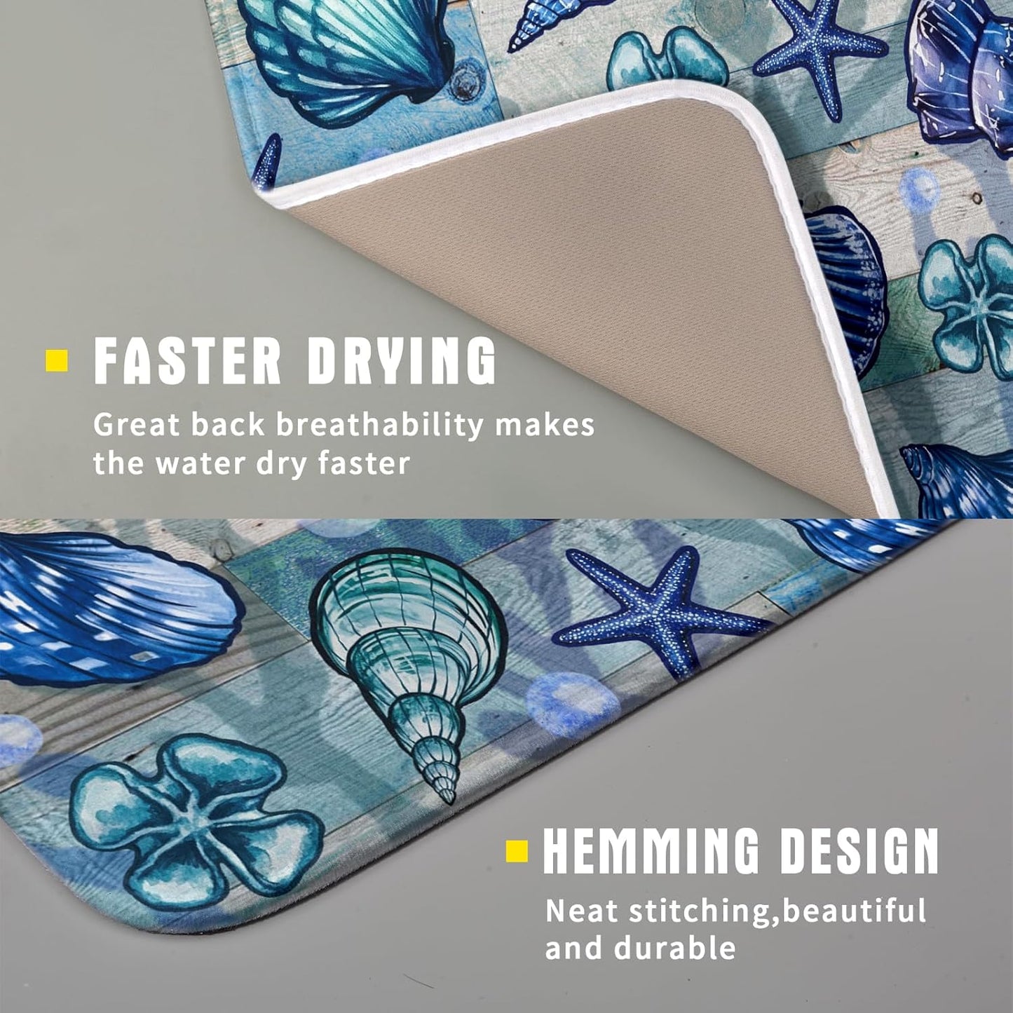 Starfish Seashell Dish Drying Mat 16x18 inch Coastal Beach Dish Drainer Rack Pad Absorbent Microfiber Fast Dry Kitchen Counter Accessories