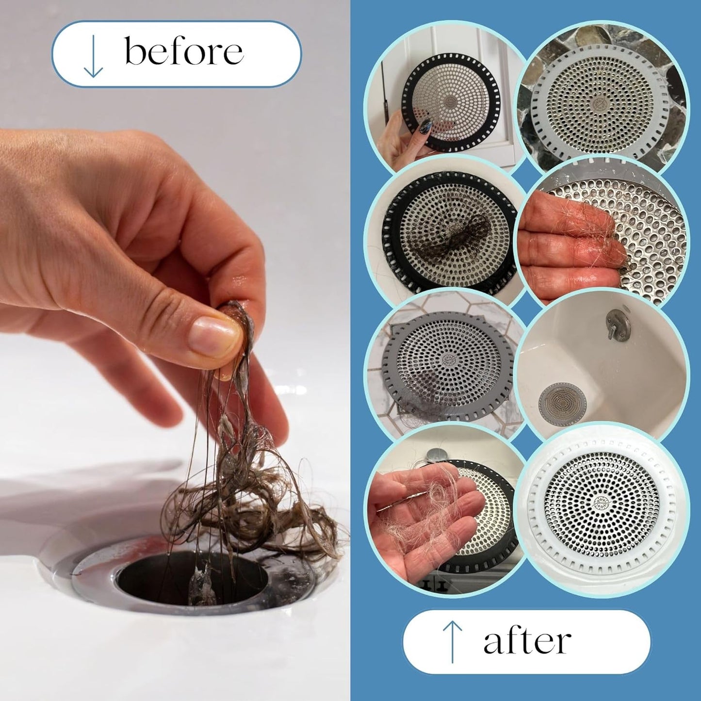 Shower Drain Hair Catcher – Ultra ShowerRing 5" Drain Cover for Flat & Domed Floors | Stainless Steel Hair Trap with Silicone Rim | High-Flow Strainer Prevents Clogs - Black