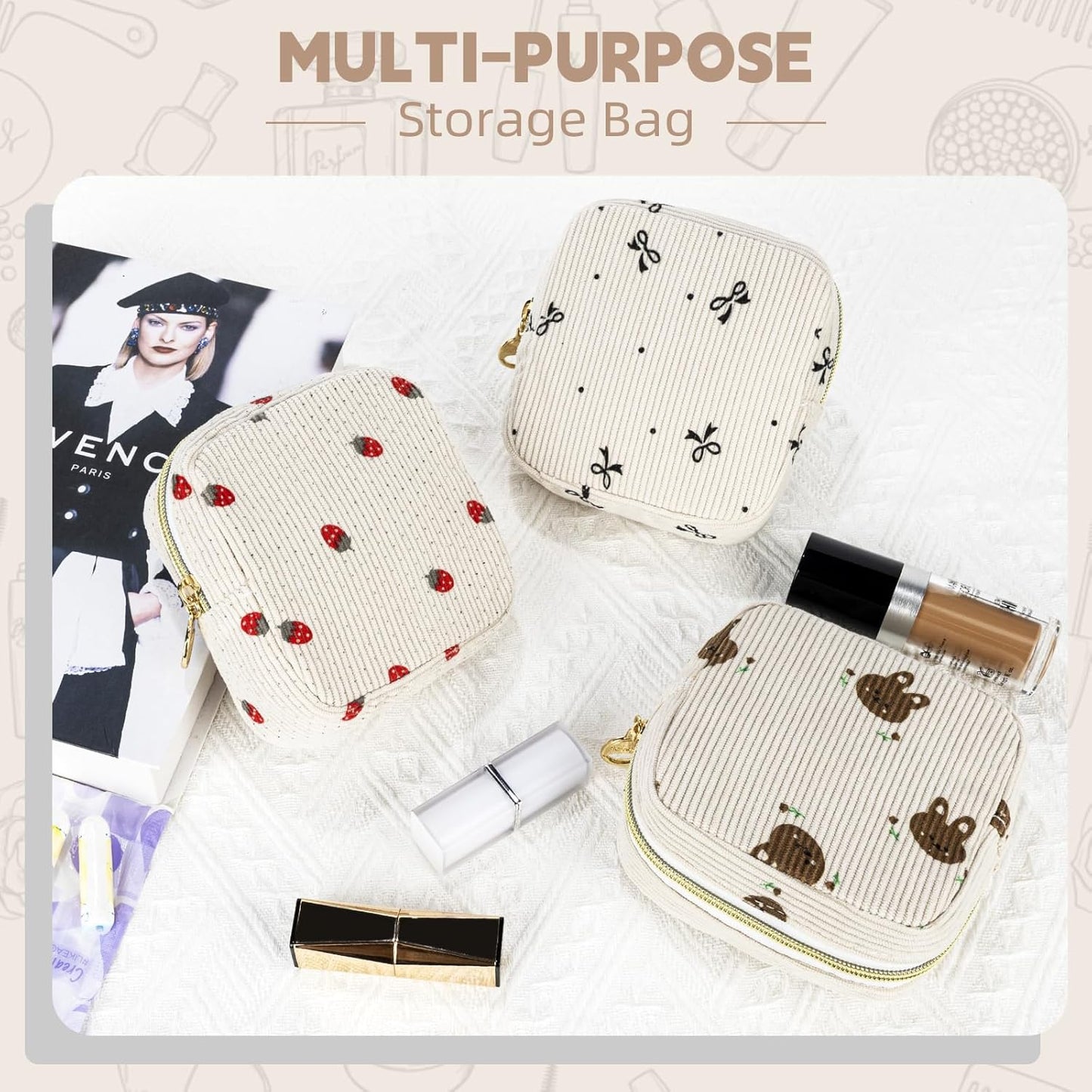 Period Bag for Teen Girls, Corduroy Cute Sanitary Napkin Storage Bag, Menstrual Pad Bag Tampon Holder for Purse