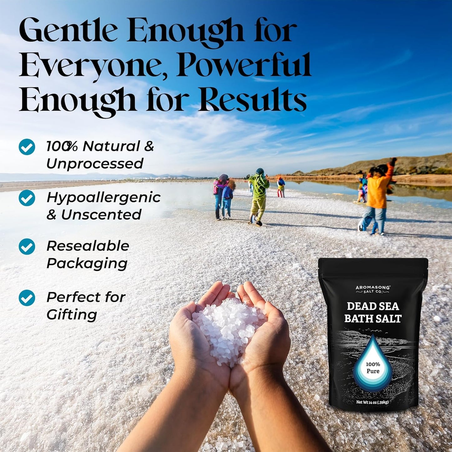 Aromasong Dead Sea Salt Bath Soak 14 OZ Pack – 100% Natural Dead Sea Salts for Soaking, Relaxation, and Detoxification of Skin, Dead Sea Salts for Bath to Rejuvenate and Refresh- Resealable Pack