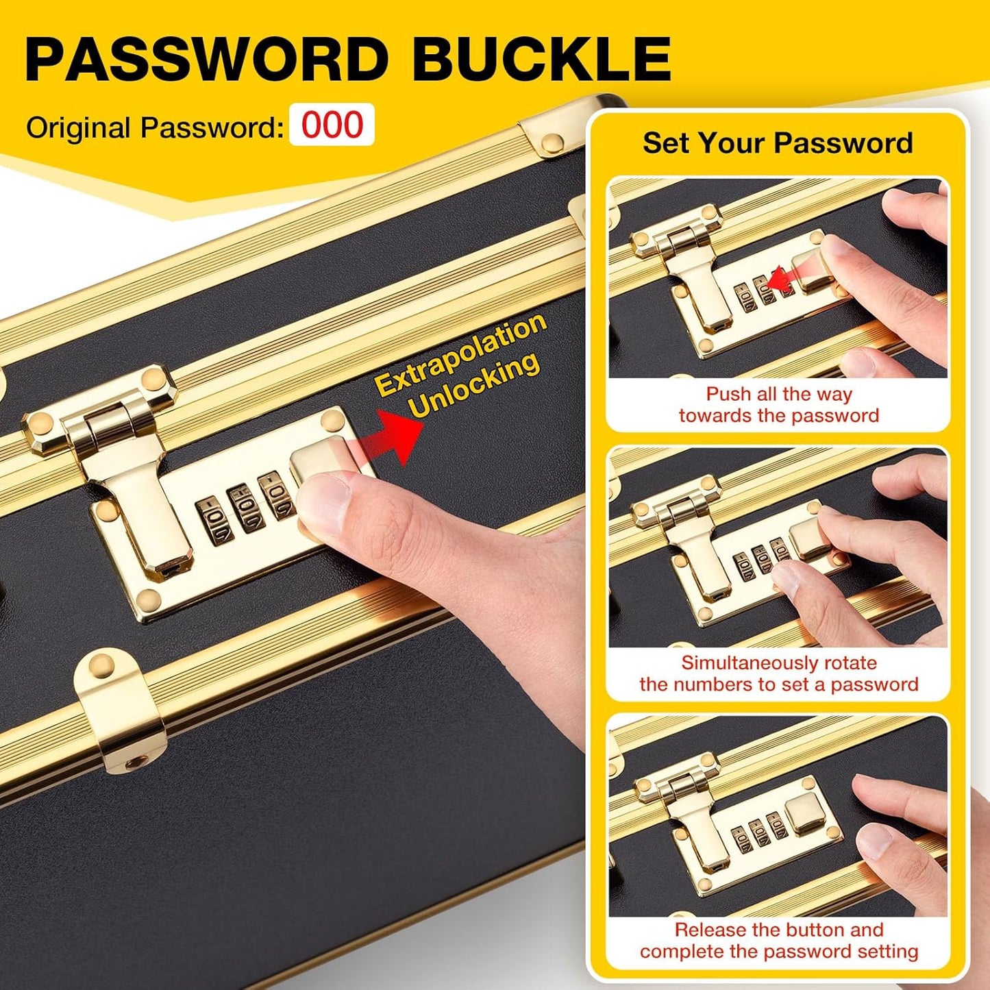 Noverlife Upgraded Large Barber Travel Briefcase, 22x11x5in Portable Barber Carrying Suitcase Salon Case with Code Lock, Gold Barbershop Travel Case Hairdresser Tool Storage Organizer Box for Clipper