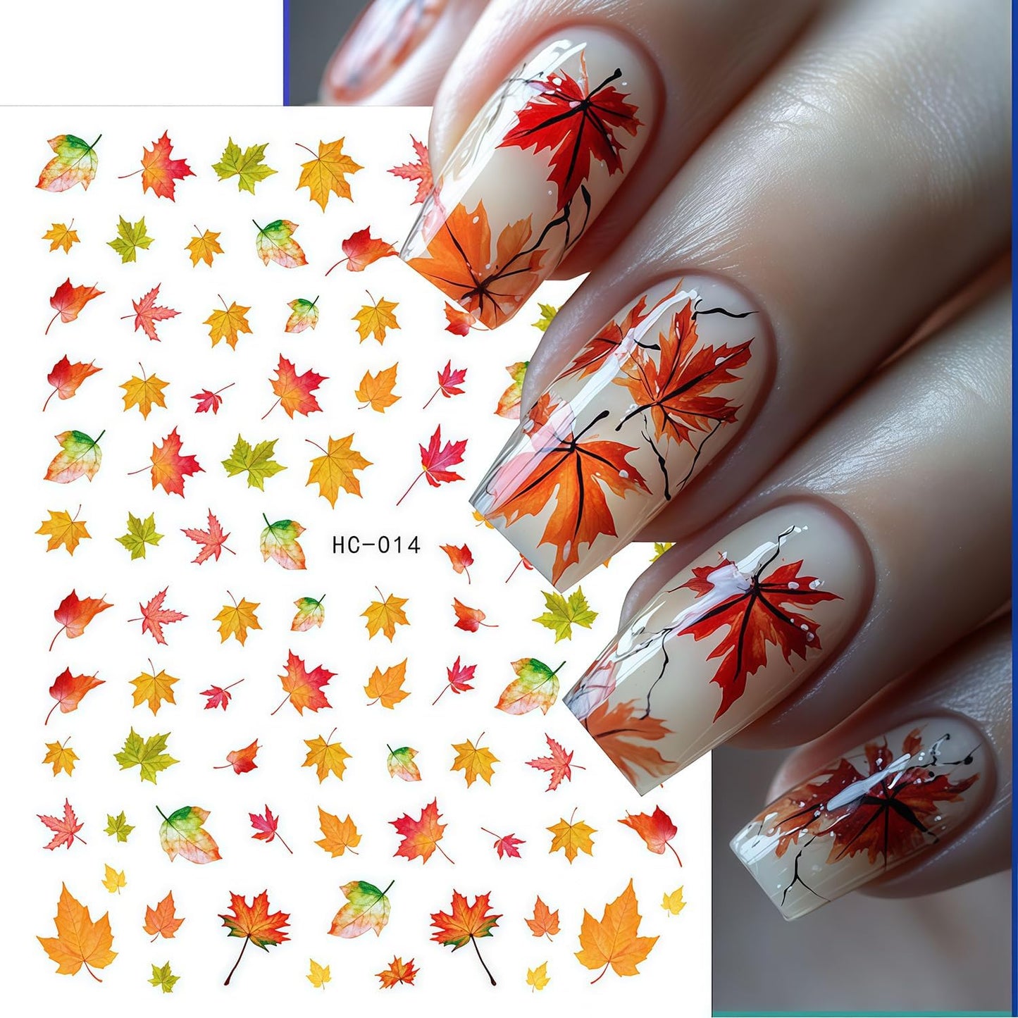 6 Sheets Thanksgiving Day Nail Art Stickers Fall Maple Leaf Nail Decals 3D Self-Adhesive Autumn Maple Leaves Nail Stickers Holiday Nails Sticker for DIY Nails Decoration Accessories