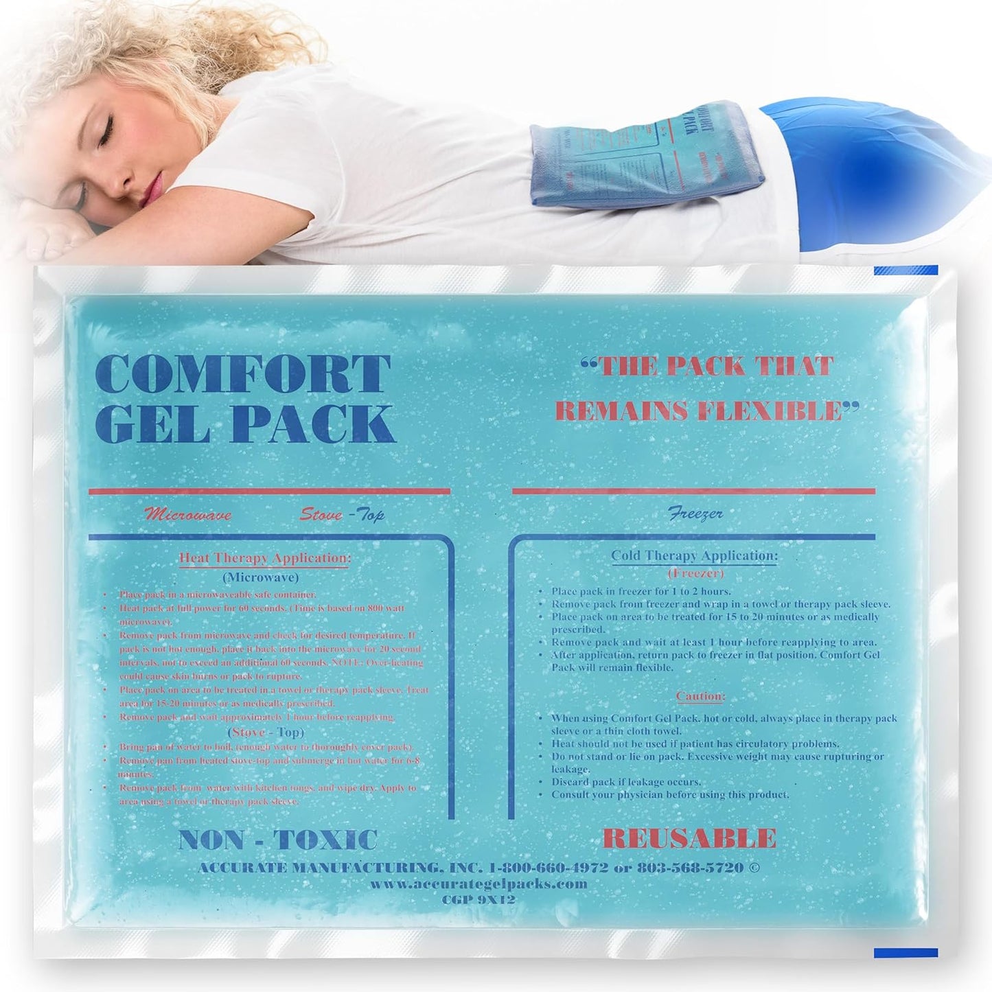 Flexible Reusable Gel Packs for Neck, Wrist, Arm, Back and Shoulder Pain Relief - Versatile Hot or Cold Gel Packs for Injuries, Sore Muscles or Toothache Pain Relief, Blue, 9" x 12", 1 Pack