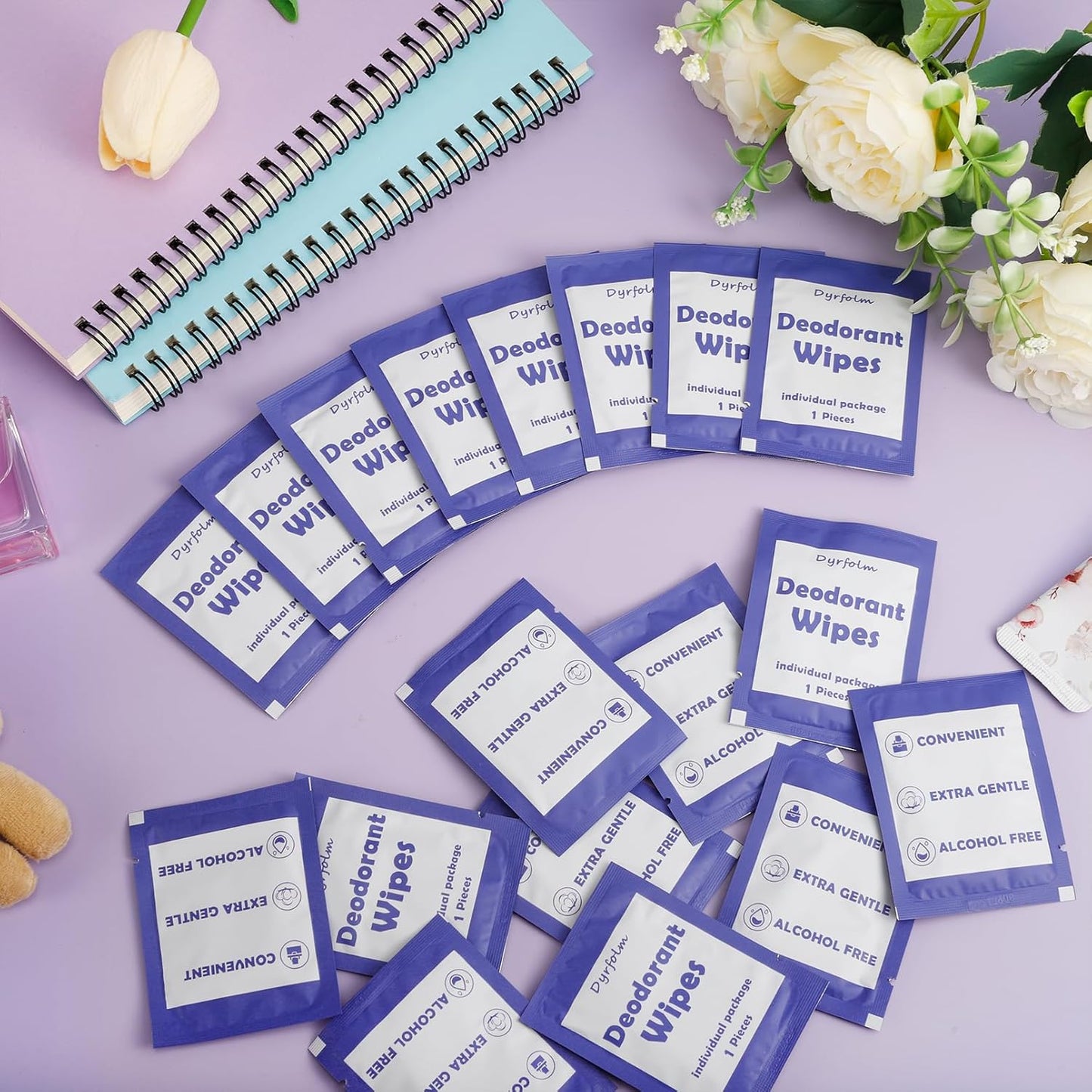 200 Pcs Underarm Deodorant Wipes,Travel Deodorant Wipes,Individually Wrapped Antiperspirant Wipe,Sweat Body Wipe for Women Men Adults Sports Travel Essentials (Purple)