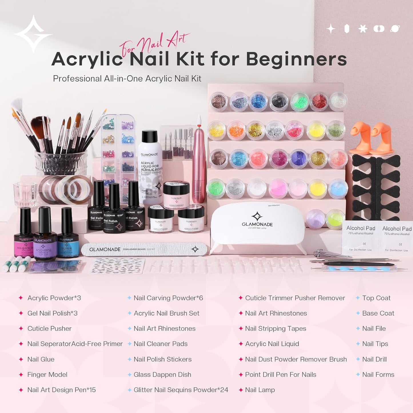 Acrylic Nail Kit for Beginners: Professional Acrylic Nail Kit Set with Everything Drill Powder Nail Art Starter Tech Kit at Home Salon Gift