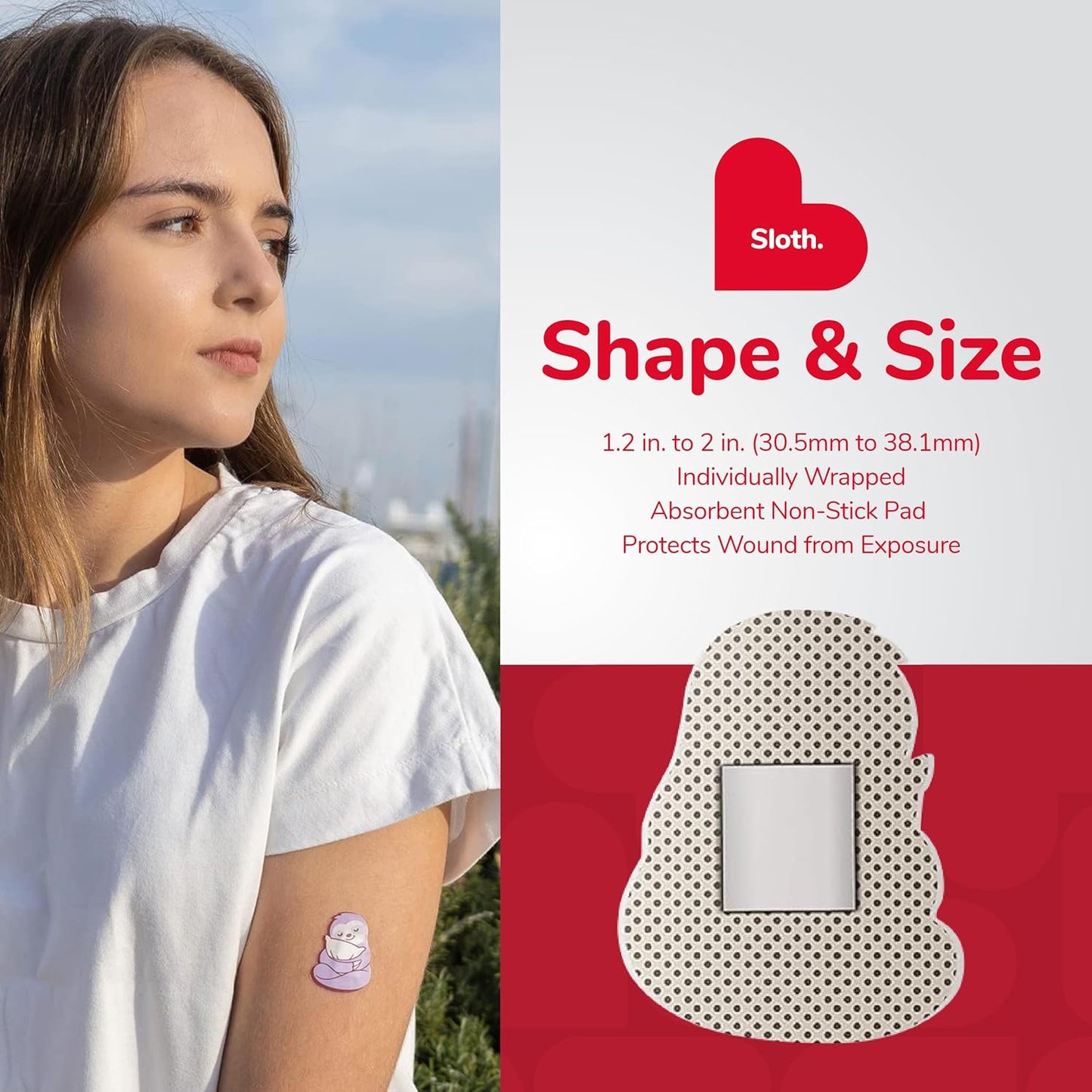 BioSwiss Kids Bandages, Sloth Shaped Self Adhesive Bandage Set, Latex Free, Sterile Wound Care, 24 Count