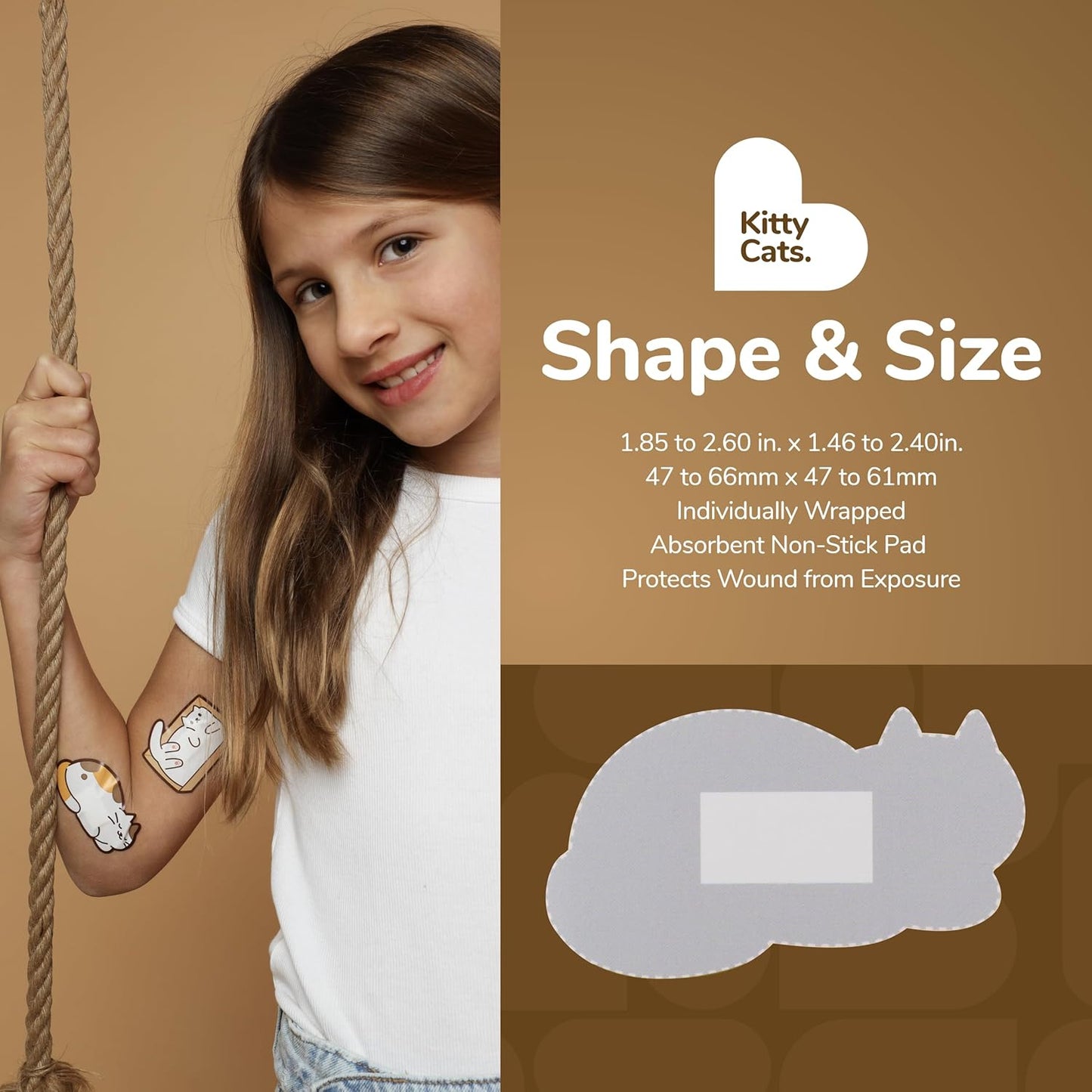 BioSwiss Kids Bandages, Kitty Cats Shaped Self Adhesive Bandage Set, Latex Free, Sterile Wound Care, 50 Count