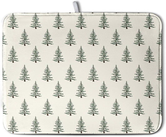 Christmas Tree Dish Drying Mat Winter Xmas Holiday Drying Mats Microfiber Absorbent Dishes Drying Pad Reusable Washable Kitchen Countertop Protector Dish Drainer Rack Mat 18x24 Inch