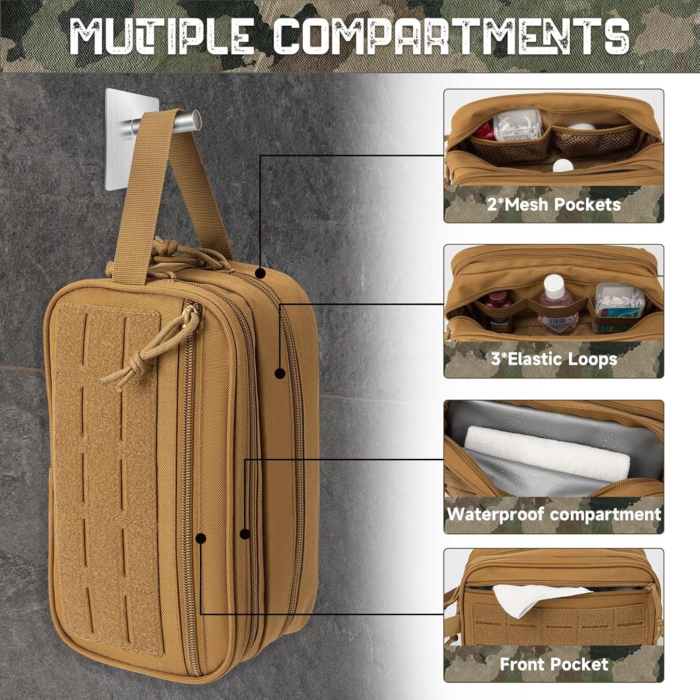 QT&QY Tactical Toiletry Bag For Men Hygiene Bag EDC Military Tool Molle Pouches Small Dopp Kit Mens Shaving Kit Travel shower Bags