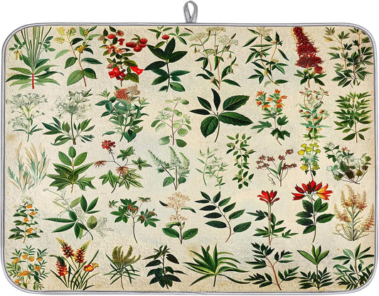 Hexteria Dish Drying Mat For Kitchen Counter Absorbent Dish Mat Microfiber Drainer Drying Kitchen Mat 18x24 In Quich Dry Mat, Botanical Garden