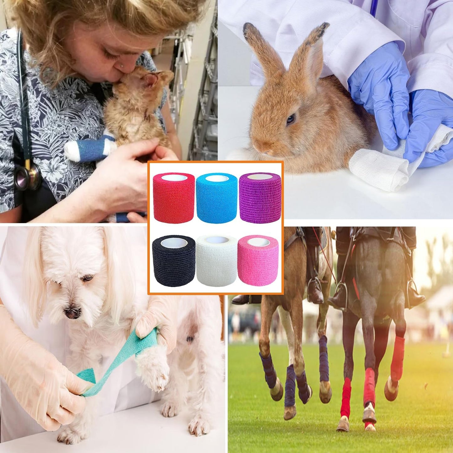 Hysiwen 6 Pack 2" x 5 Yards Self Adhesive Bandage Breathable Cohesive Wrap Self Adherent Vet Tape Self Stick Bandage Wrap for Wrist, Ankle(Multi Colors)