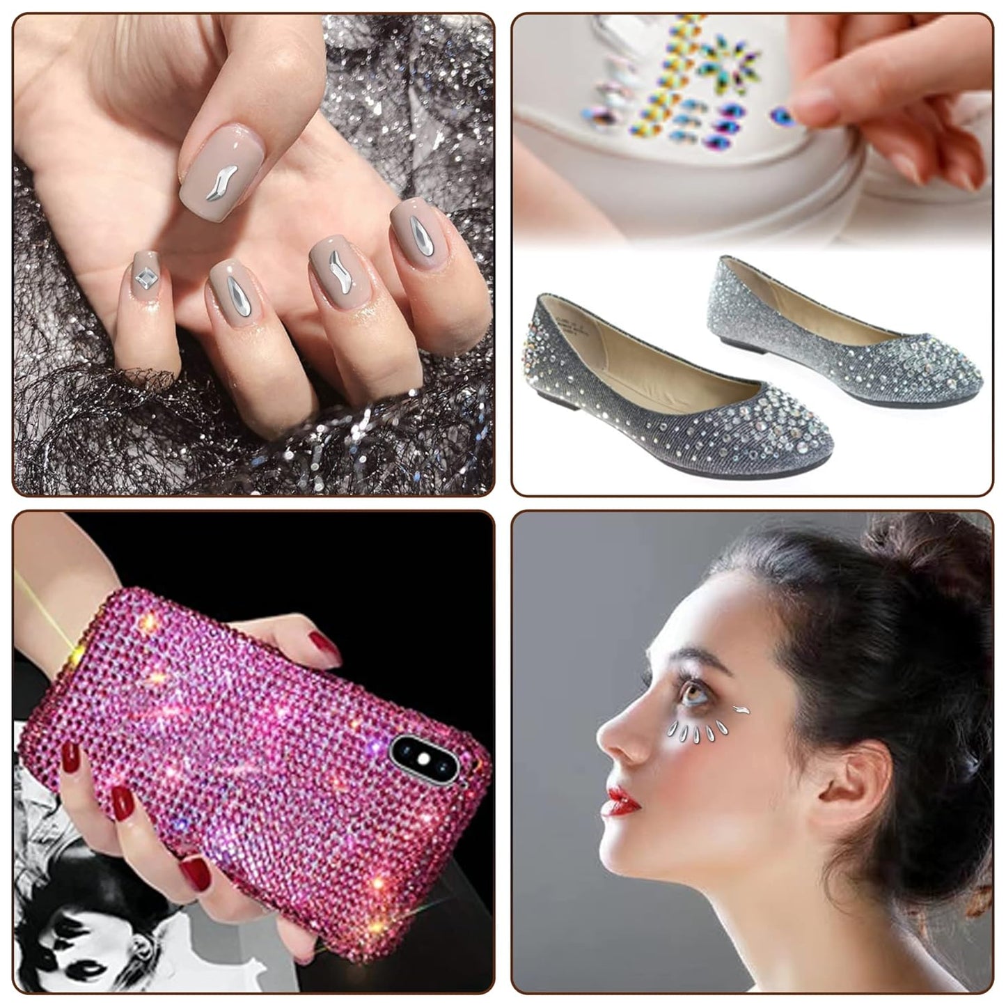 Nail Art Rhinestones, Nail Gems and Rhinestones Kit with Wax Pencil 1000 Pcs Flatback Rhinestones for Nails Decorations, Crafts, Makeup, Face, Clothes, Shoes