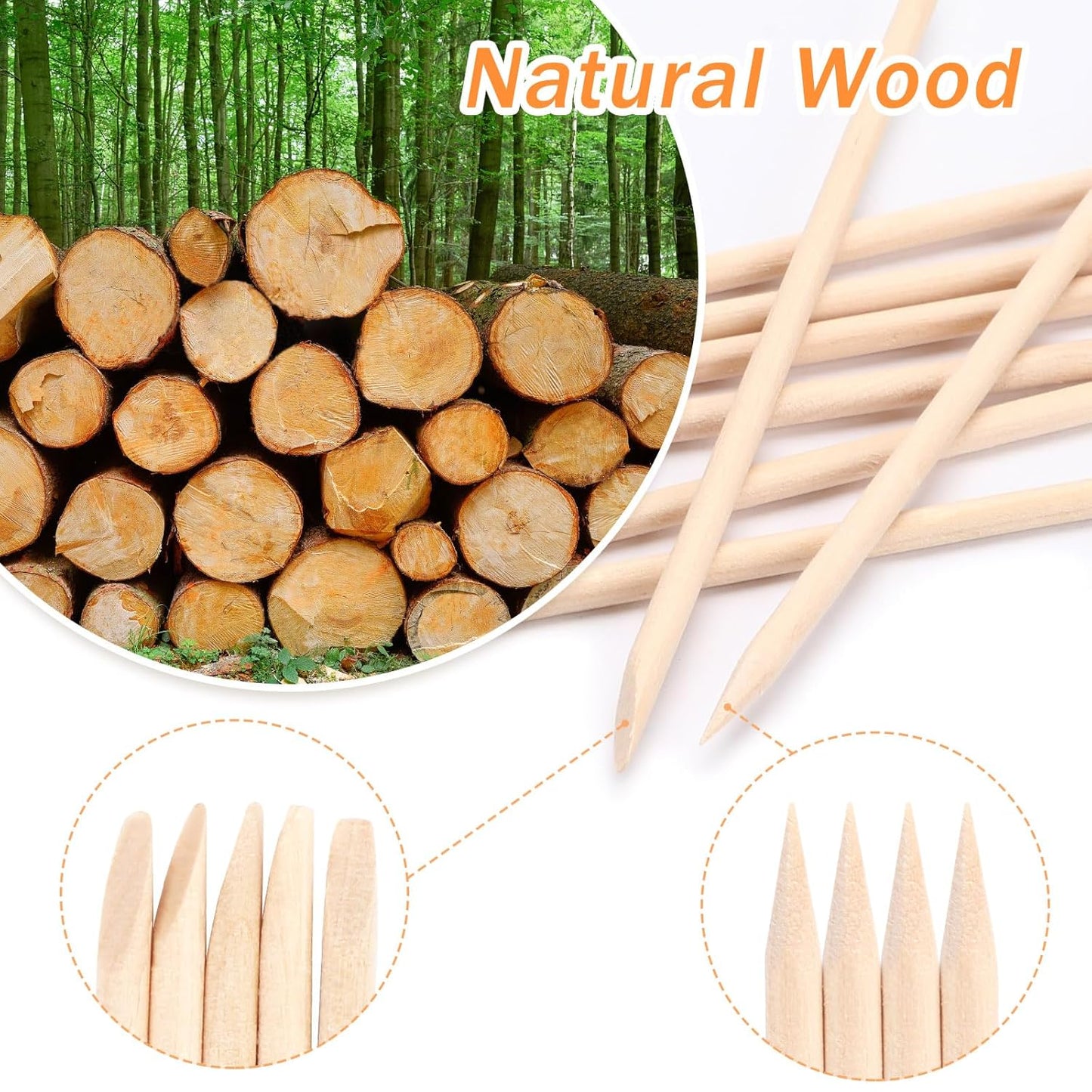 JANYUN Hair Removal 200 Pcs Eyebrow Wax Sticks, Wooden Waxing Spatulas for Small Detailed Areas, Orange Wood Nail Sticks