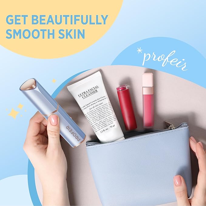 Facial Hair Removal for Women: Electric Hair Removal Device - Rechargeable Painless Face Razor for Chin Upper Lip Peach Fuzz with Light (Blue Gold)