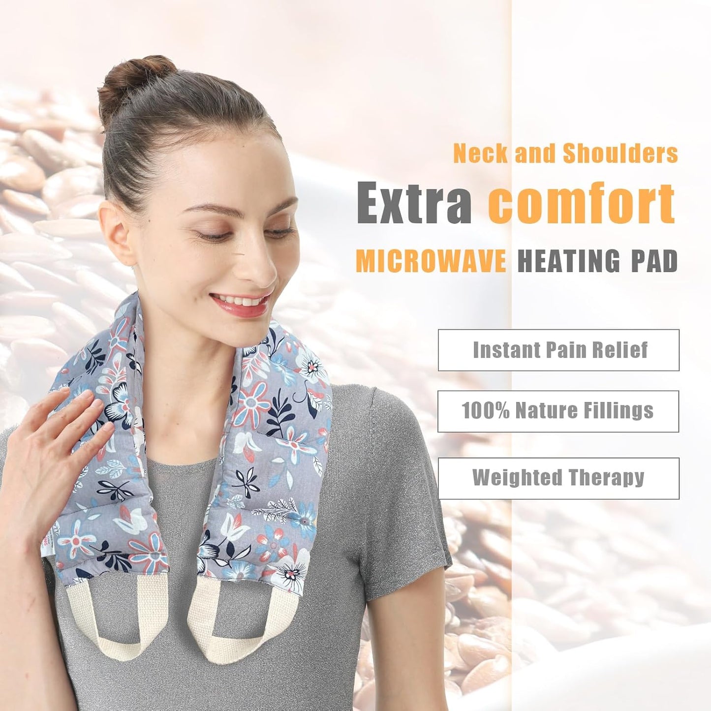 UNCN Long Wide Heating pad for Neck and Shoulders Back 33 * 5.9" microwavable Large Moist Heat Pack Warm hot Compress Neck wrap Weighted Bag Massage Reusable Herbal Nature Calming Portable 1.95Pounds