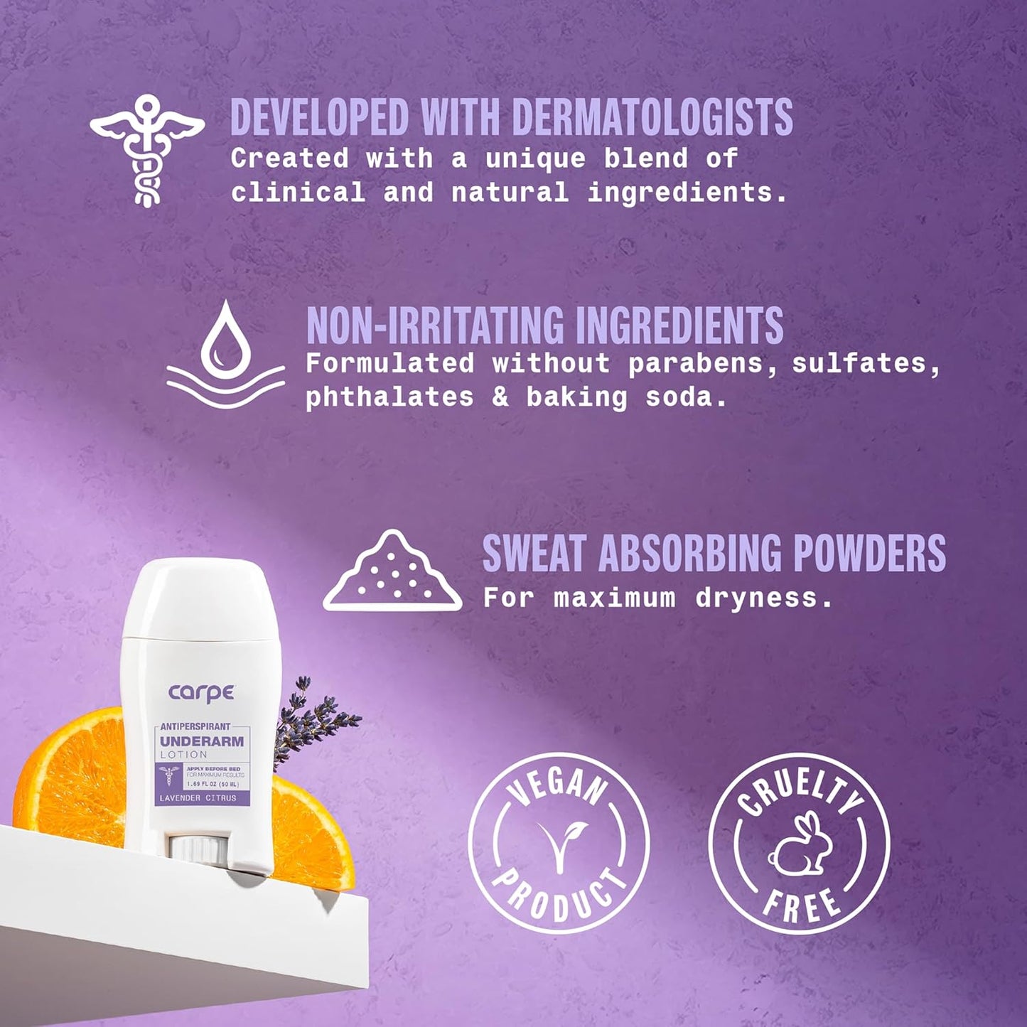 Carpe Underarm Antiperspirant and Deodorant, Clinical strength with Lavender Citrus scent, Combat excessive sweating Stay fresh and dry, Great for hyperhidrosis (Pack of 3)