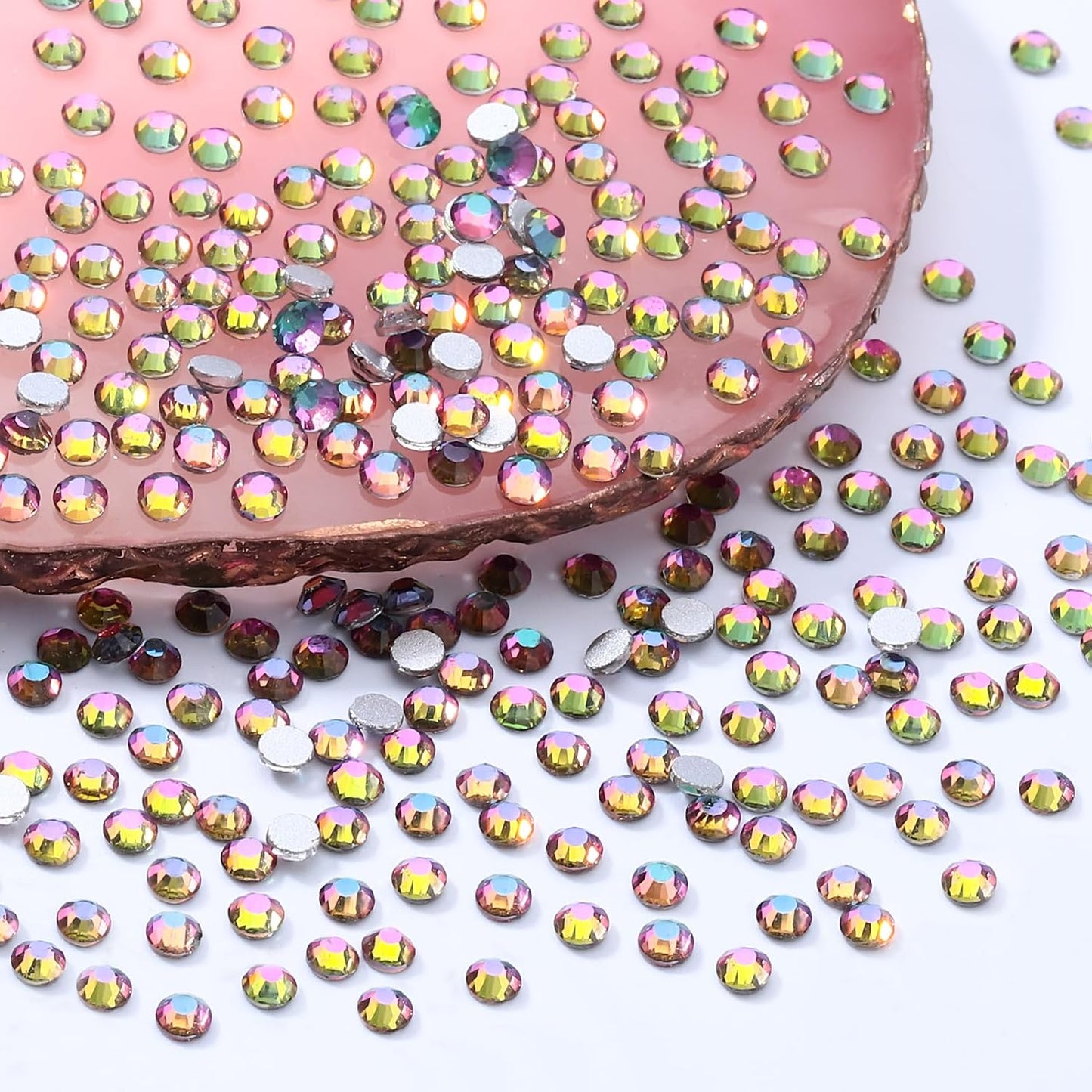 Green Volcano Flatback Rhinestones, Glass Rhinestones for Nail Art and Craft, Glue Fix, Loose Crystal Gemstones(Green Volcano, SS4, 1440pcs, 1.5-1.7mm)