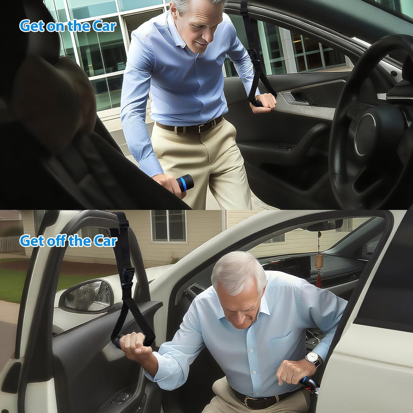 3pc Elderly Mobility Independence Assist Kit: Portable Lift Standing Aid, Car Door Assist Handle for Elderly & Adjustable Handrail Strap for Seniors, Disabled, Handicap & Pregnant to Convenient Travel