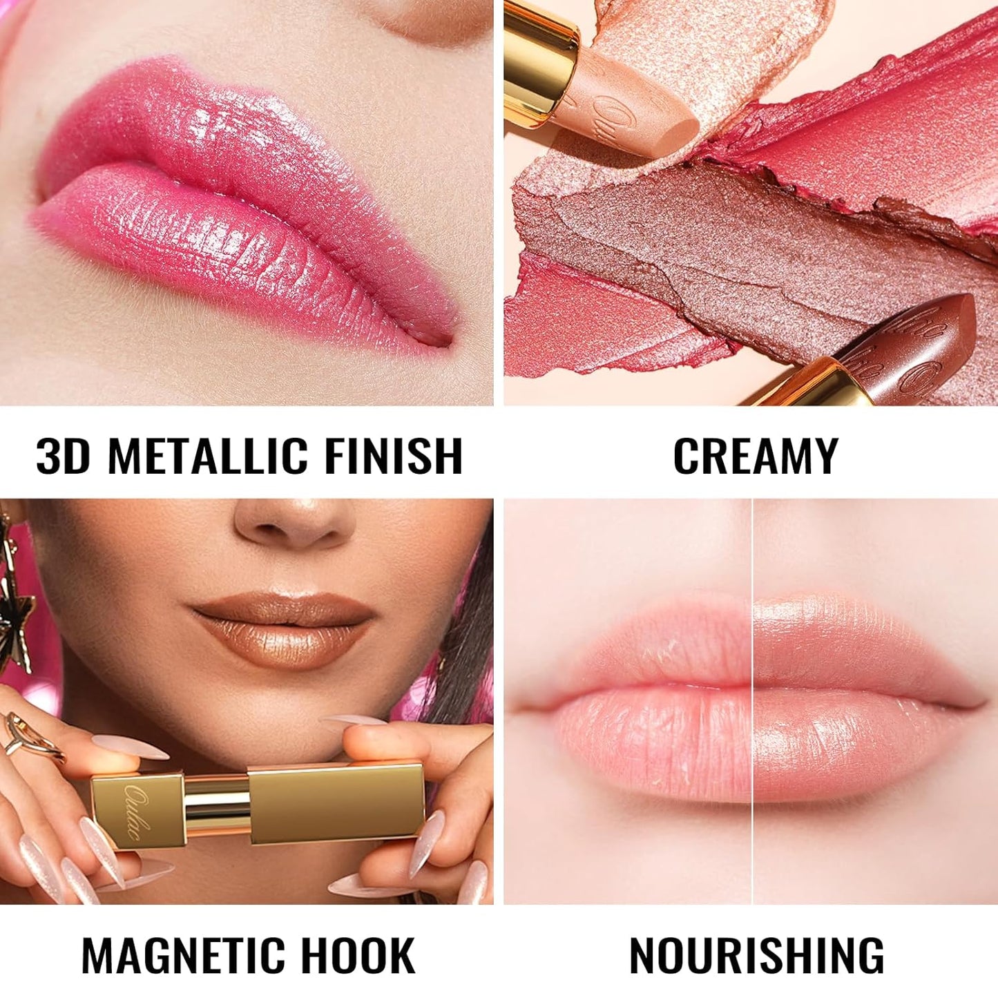 Oulac Metallic Lipstick for Women with Lightweight Hydrating Formula, Metallic Golden Nude Lip Stick, Vegan Beauty, Full Coverage Lip Makeup, Christmas Gifts for Women, Sahara Gold(10)
