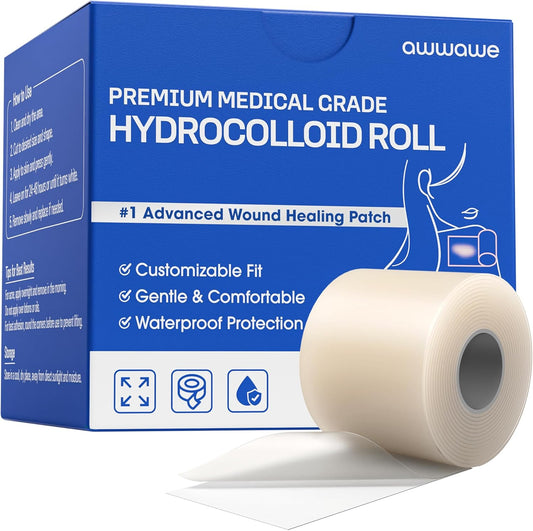 Hydrocolloid Roll – Cut-to-Size Wound Dressing & Pimple Patch for Blister, Acne & Scar Care | Transparent, Waterproof, Skin-Friendly Bandage (2in x 10ft)