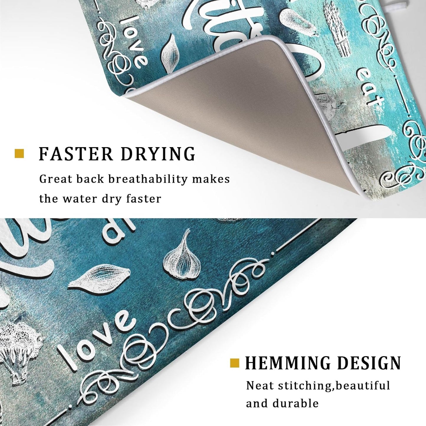 Blue Grey Dish Drying Mat 18x24 Inch Cooking Delicious Absorbent Drying Pad Heat Resistant Dish Drainer Mats for Kitchen Countertop