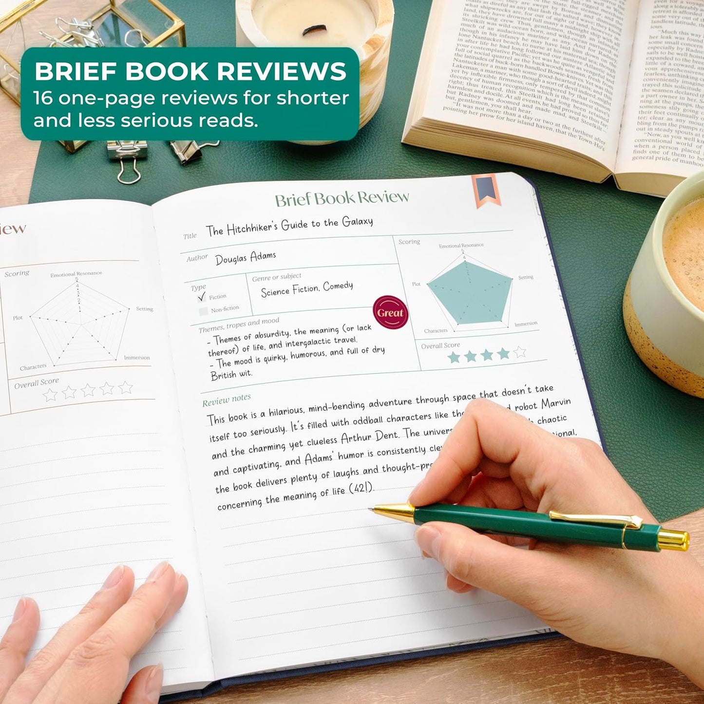 Skyline Reading Journal – Book Review Log & Tracker for Reading Tracking – Accessories & Gift for Book Lover, 7.6x9.2” (Navy Blue Gold Foil)