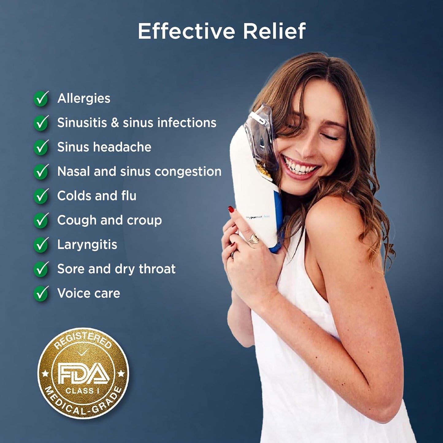 Mypurmist Free Ultrapure Cordless Steam Inhaler - Handheld Personal & Battery-Powered Steamer, Vaporizer & Humidifier for Sinus Relief, Nasal Congestion, Cold & Cough, Vocal Care