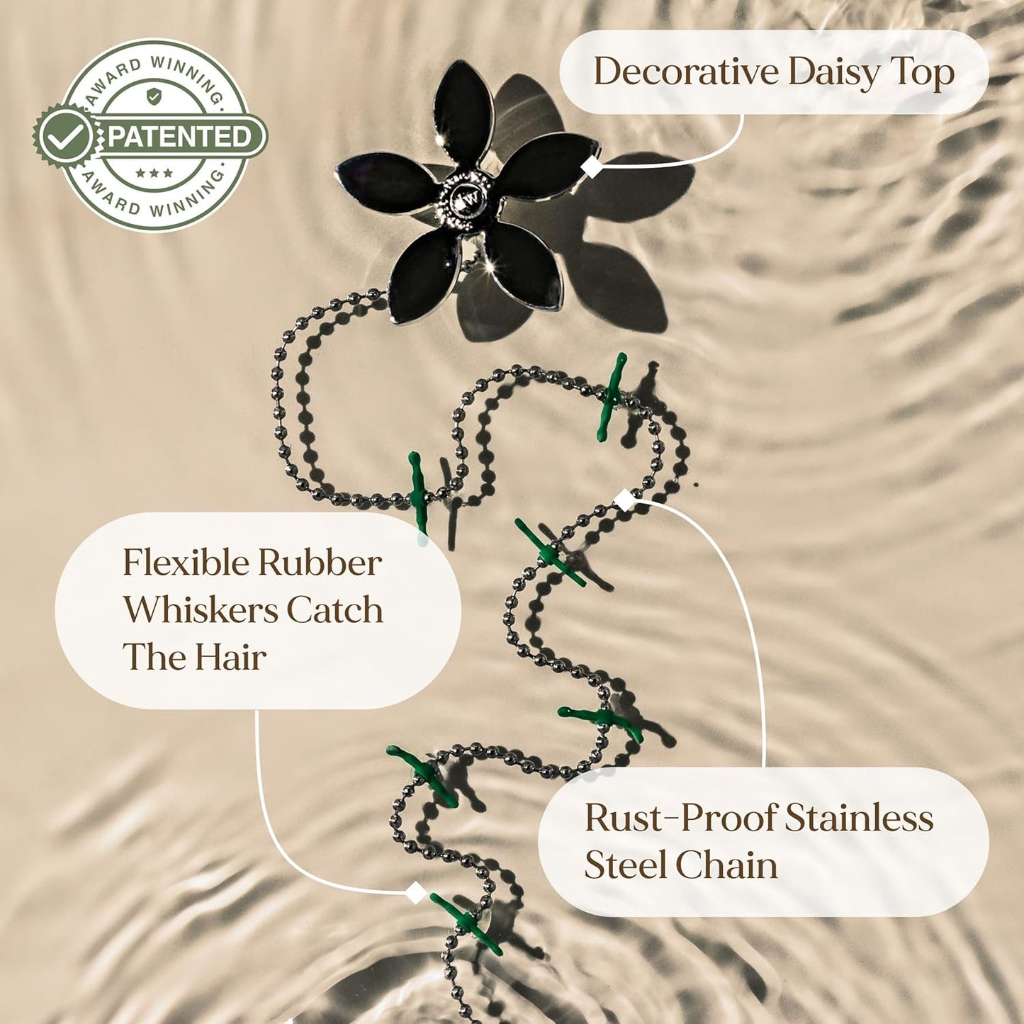 DrainWig Shower Drain Hair Catcher – Disposable Silver Flower (4-Pack) – No-Touch Hair Removal for Flat Shower Drains – As Seen on Shark Tank