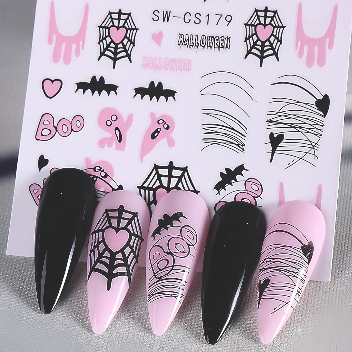 8 Sheets Halloween Nail Art Stickers 3D Self-Adhesive Pink Pumpkin Spider Web Ghost Scar Nail Decals Cute Design Nail Decals for Women Girls DIY Nail Designs Supplies for Halloween Party