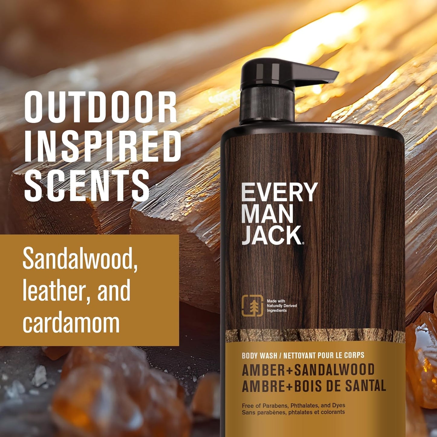 Every Man Jack Nourishing Amber + Sandalwood Mens Body Wash for All Skin Types - Cleanse, Nourish, and Hydrate Skin with Naturally Derived Coconut, Glycerin - 33.8 fl oz - 2 Bottles