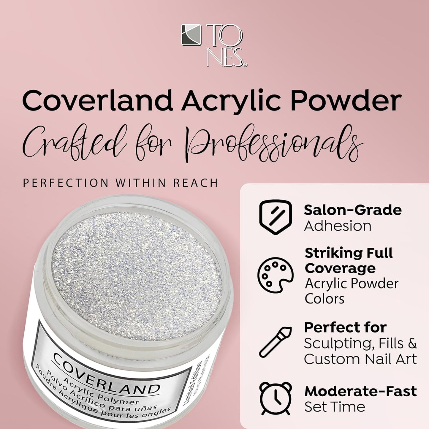 Tones Coverland Acrylic Nail Powder "Ice to See You" - Limited Edition Acrylic Powder for Nail Design, Sculpting, and Masking Nail Bed Imperfections - Professional Acrylic Nail Supplies - (1.5 Oz)