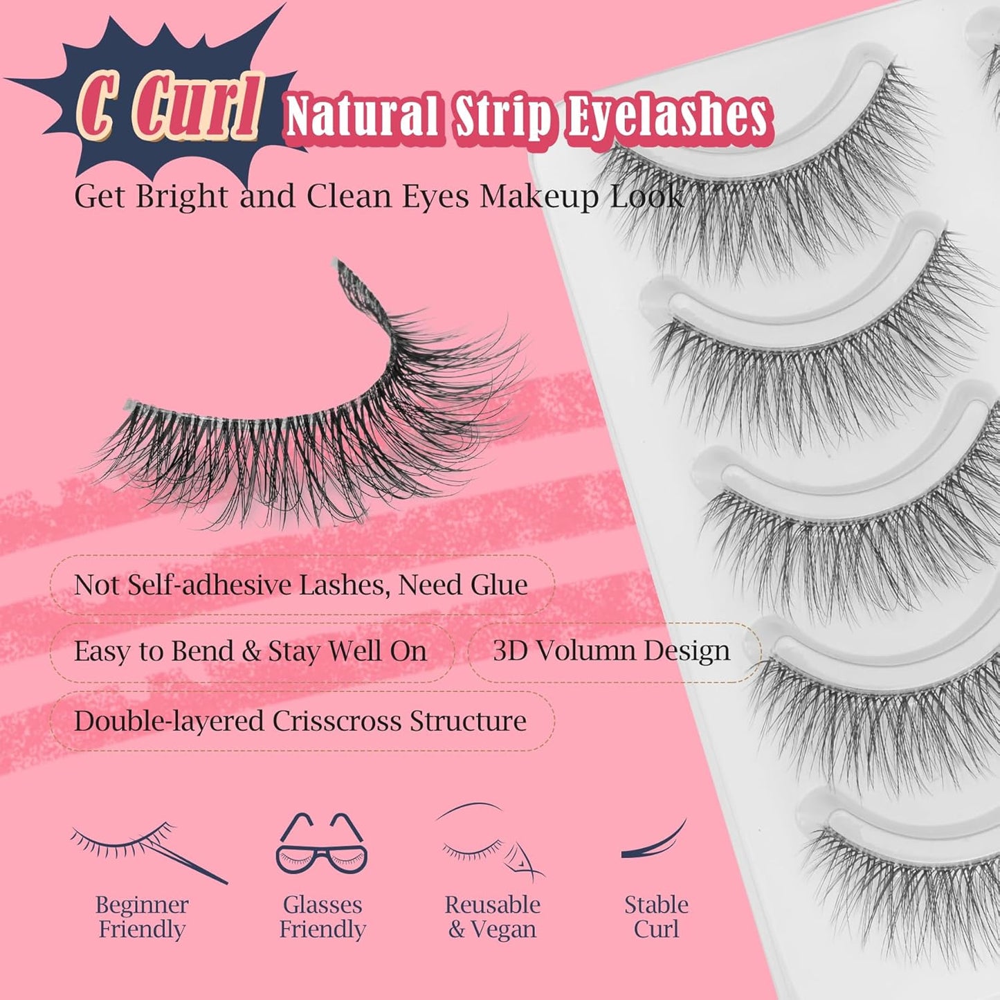 False Lashes Natural Look Wispy Eyelashes 13MM Eye Lash Pack for Daily C Curl Natural Lashes 7 Pair Siligli