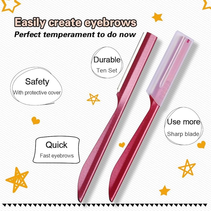 Eyebrow Razor, Eyebrow Razor Shaper for Men and Women, Grooming Shavers (red-10pcs)