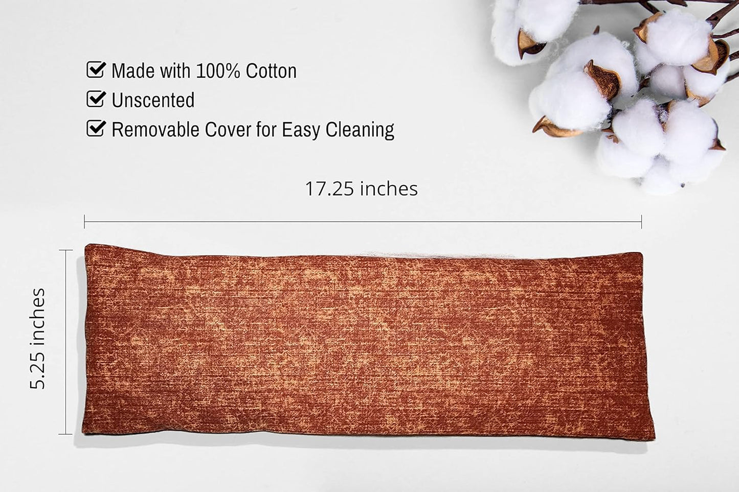 Microwavable Corn Filled Heating Pad and Cold Pack/Washable 100% Cotton Cover (Cross Hatch - Rust, 5.25in W x 17.25in L)