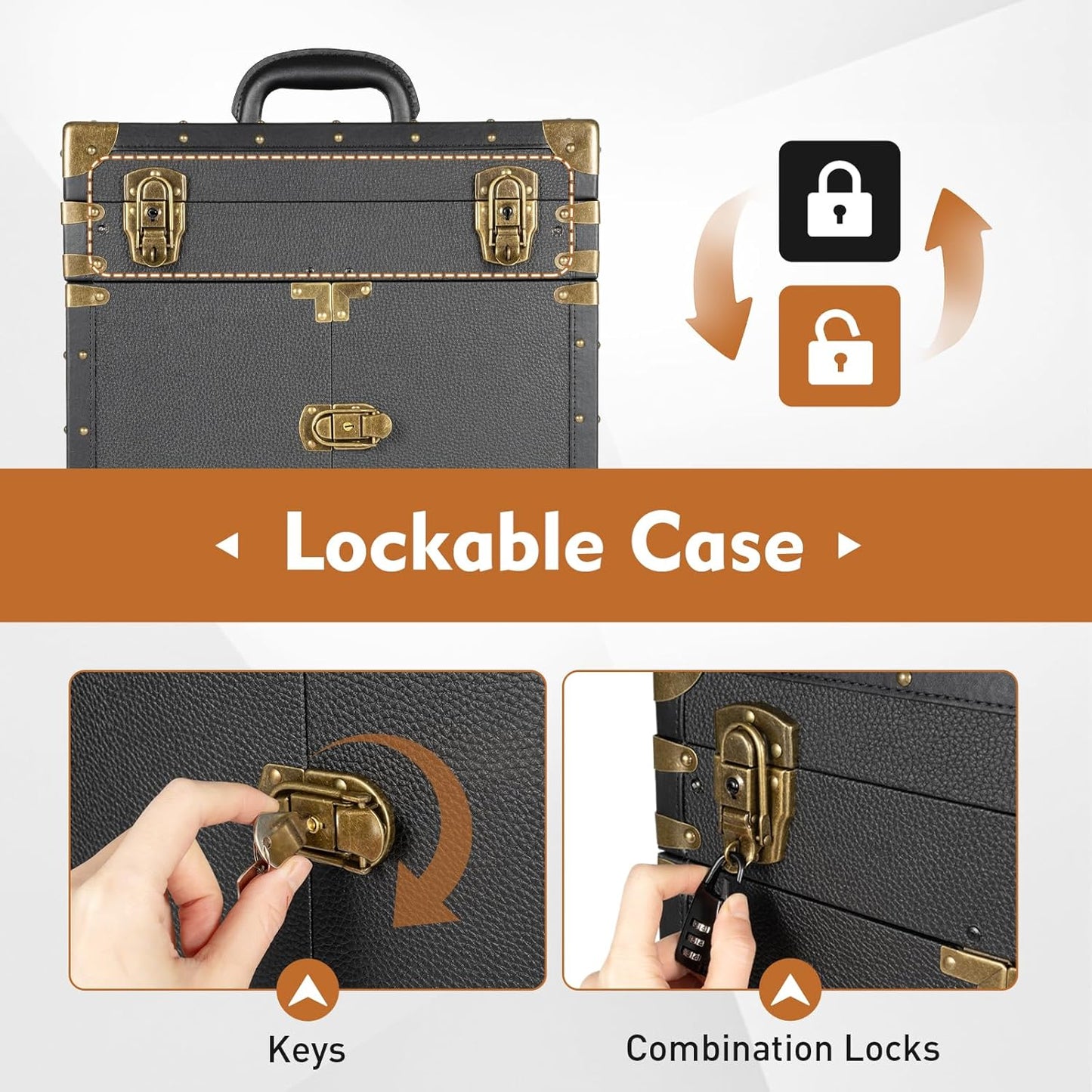 44.09lbs Lockable Makeup Train Case,Rolling Hairdressing Trolley,Beauty Salon Cosmetic Luggage with Universal Wheels for Hair Stylist,Make-up Artists (Black 2)