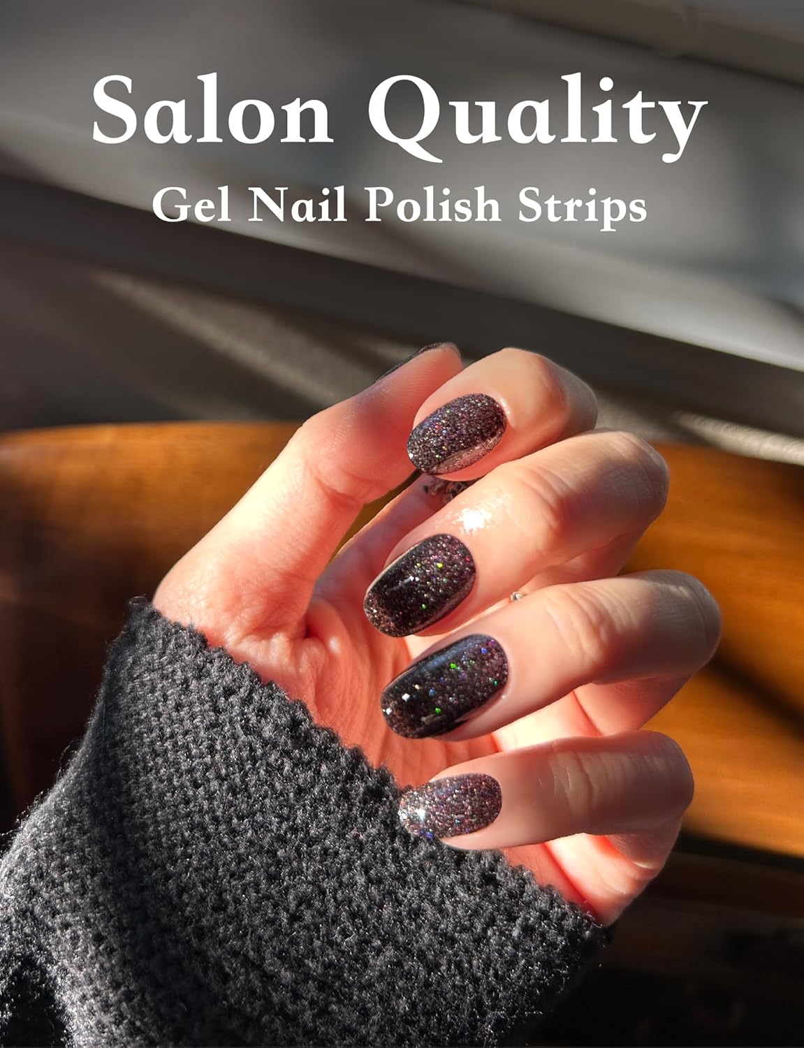 Nail Polish Strips, 44PCS Salon Quality Wraps with Top Coat, Long Lasting Gel Nail Stickers for Women Easy Apply& Remove (Starry Black)