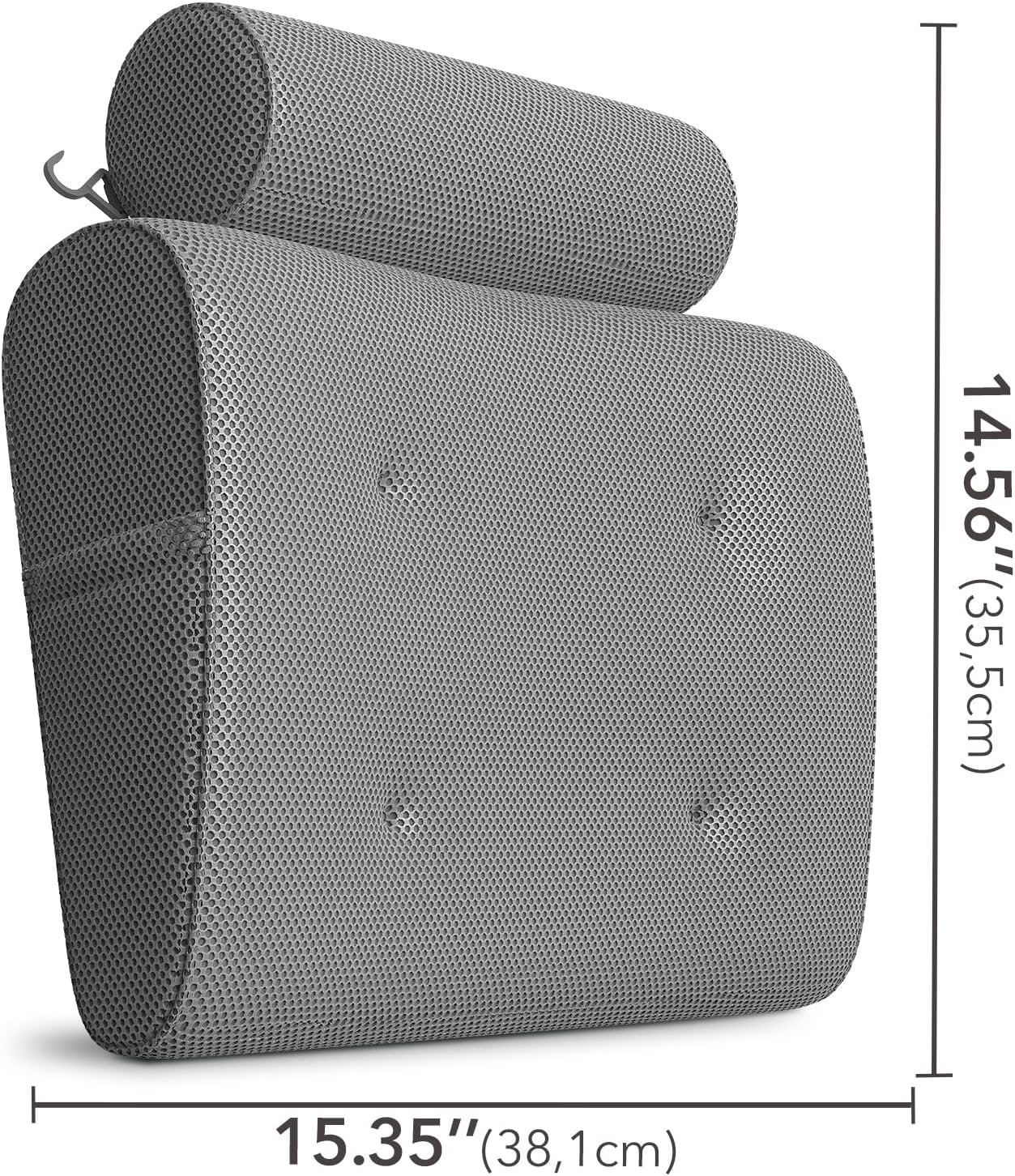 Everlasting Comfort Luxury Bath Pillows for Tub with Head and Neck Support - Non-Slip Bathtub Pillow with Suction Cups, Quick-Drying Mesh & Drying Hook - Jacuzzi & Bathtub Accessories for Women -Gray