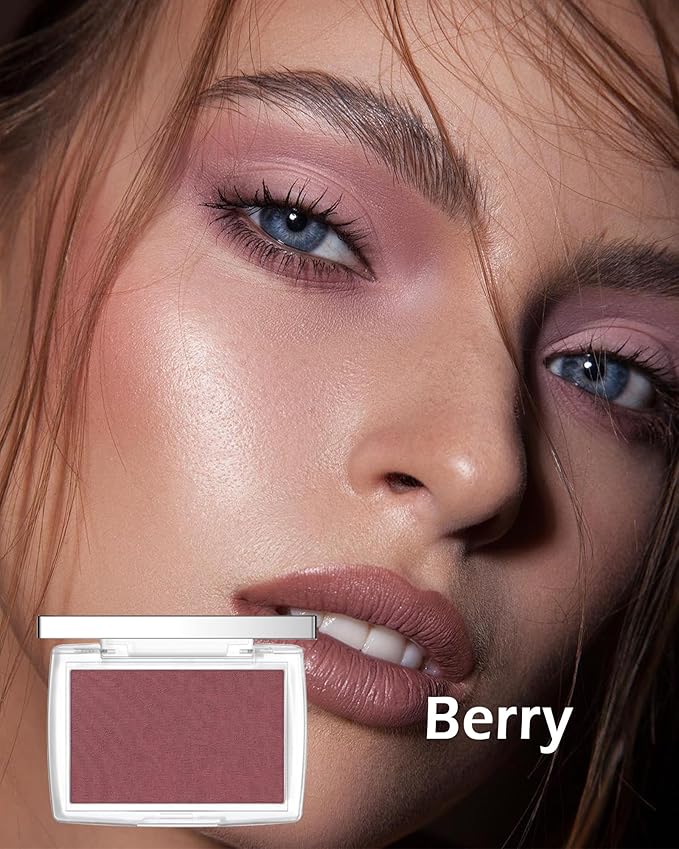 Powder Blush Palette, Matte Powder Makeup Blush for Cheeks, Natural Glow Face Blush Contour Palette, Lightweight, Smooth, Highly Pigmented Buildable Color, Long-lasting All-Day Face Enhancing -#Berry