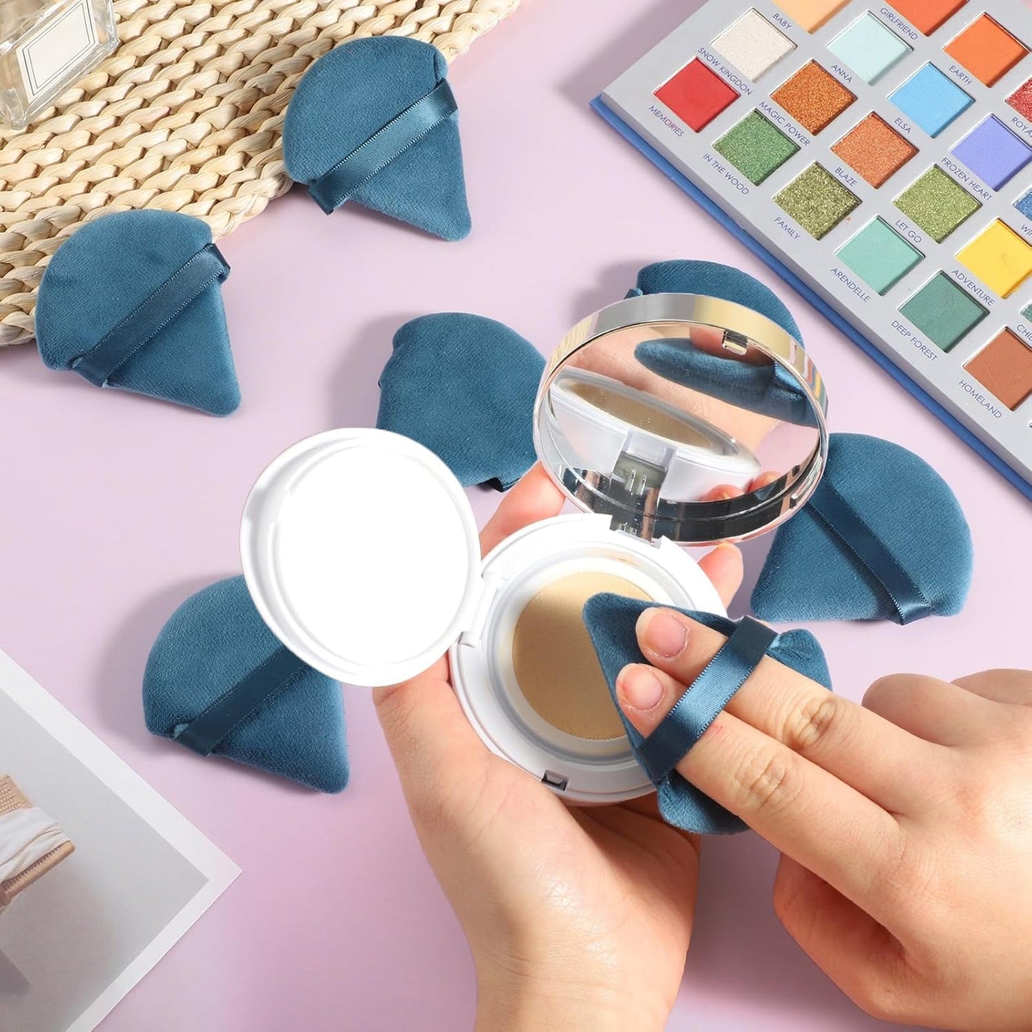 Pimoys 6 Pieces Powder Puff Face Soft Triangle Makeup Puff for Loose Powder Body Powder, Cosmetic Foundation Sponge Velour Setting Powder Puff(Peacock Blue)