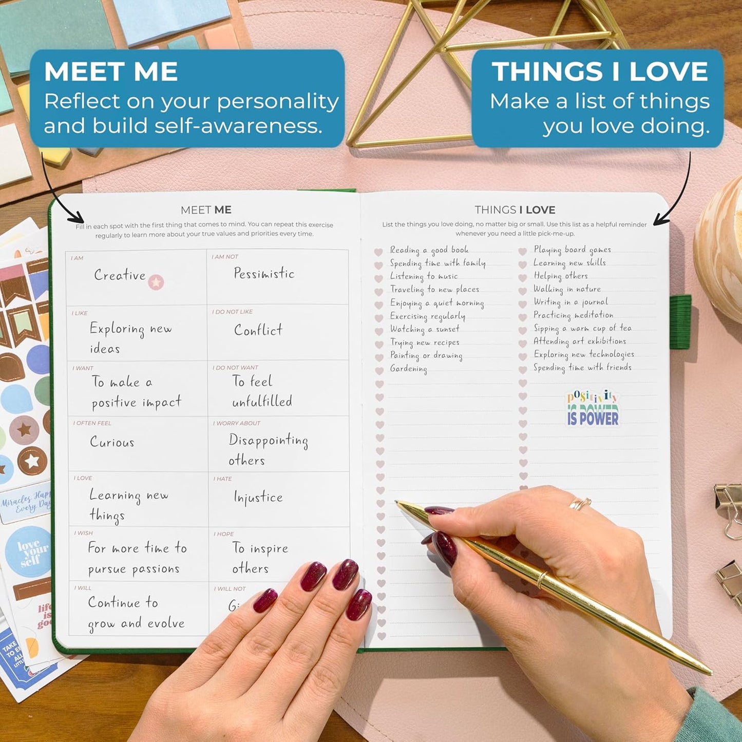 Clever Fox Happiness Notebook – Daily Positivity Journal for Women with Prompts & Positive Quotes – Affirmation & Self Esteem Gifts (Forest Green)